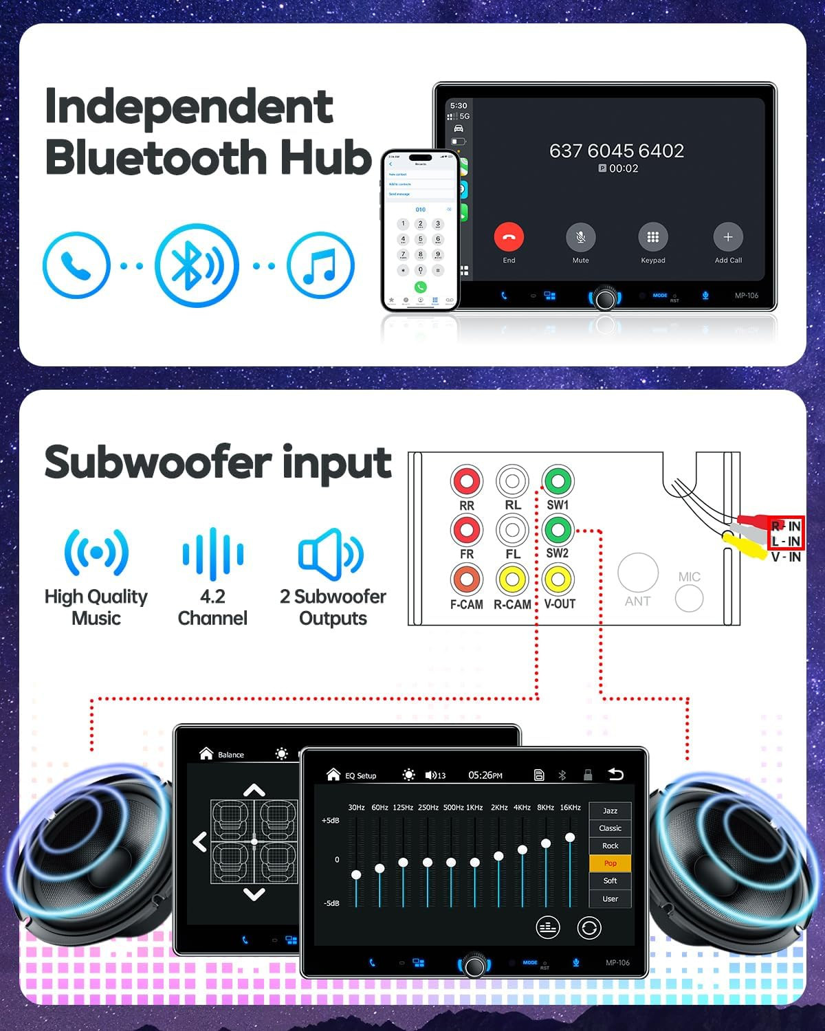 Single Din Car Stereo Wireless Apple Carplay Android Auto Radio, 10.1″ Car Play
