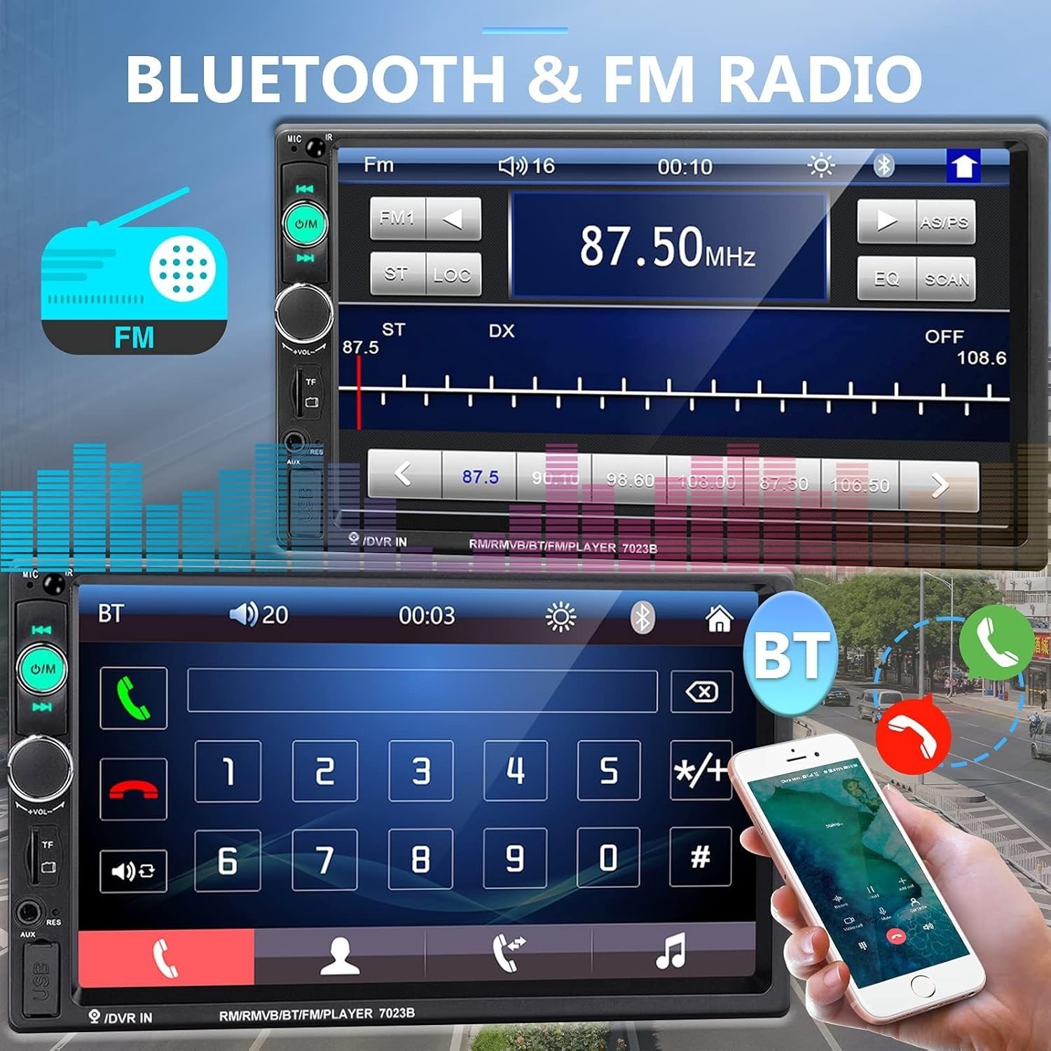 7 Inch Double Din Car Radio Touch Screen Stereo with Bluetooth and Backup Camera