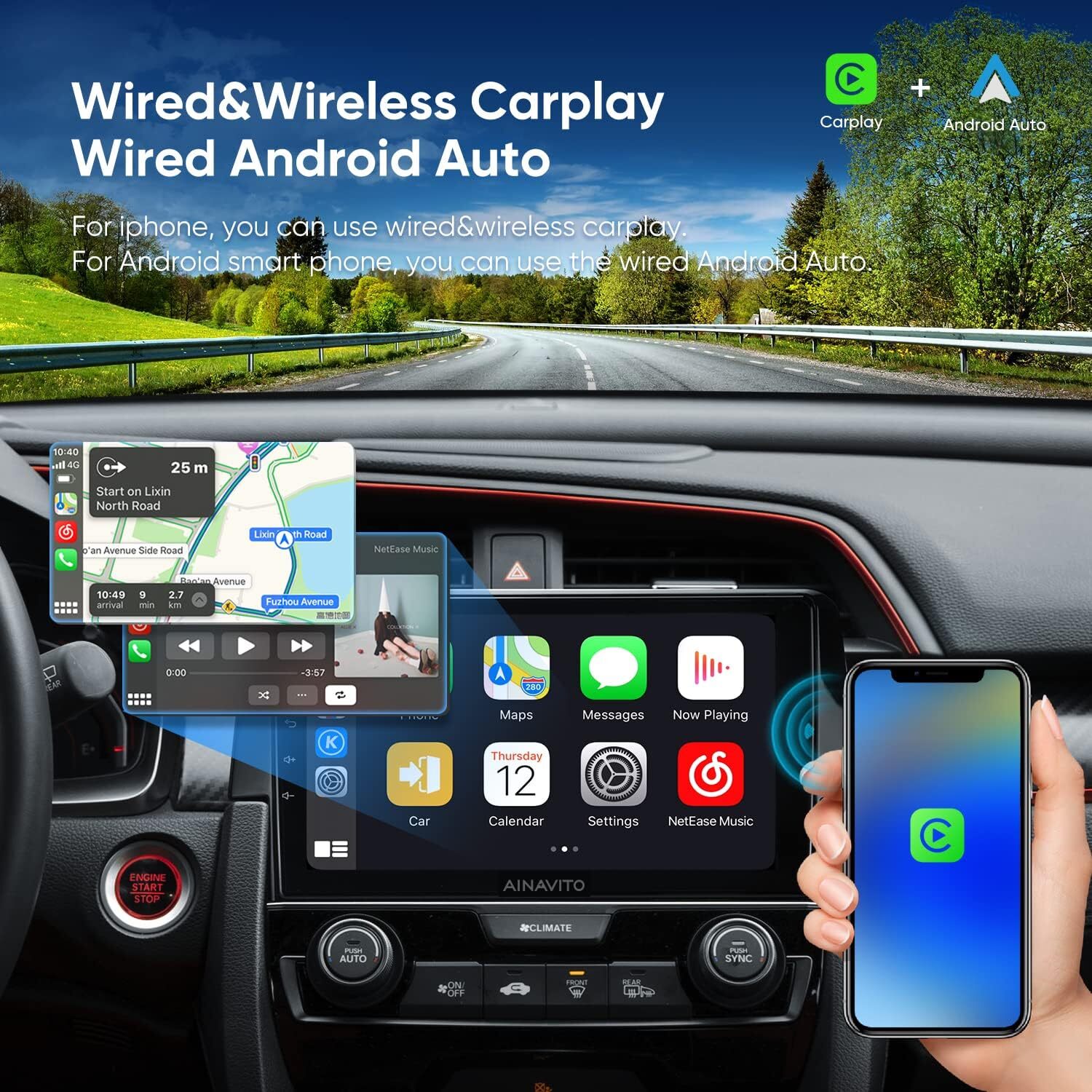 AINAVITO 9″ 5G WiFi 8 Core 48EQ Android 12 Stereo Radio for Honda Civic *4963A5A