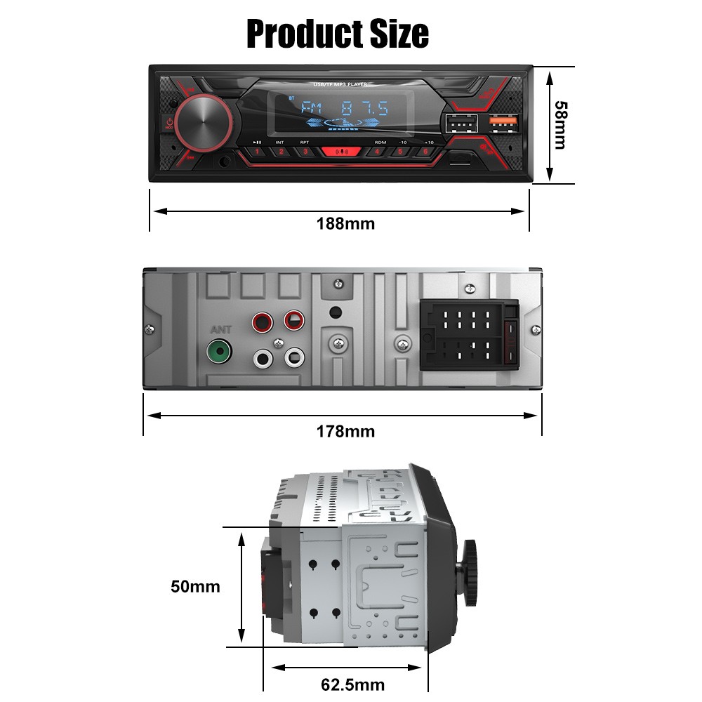 Car Radio Bluetooth Stereo MP3 Player 2USB/TF/FM/AUX Head Unit CD Single 1 DIN