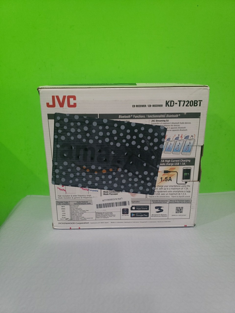 NEW JVC KD-T720BT 1-DIN, AM/FM/CD Car Audio Receiver w/ Bluetooth, USB Open Box