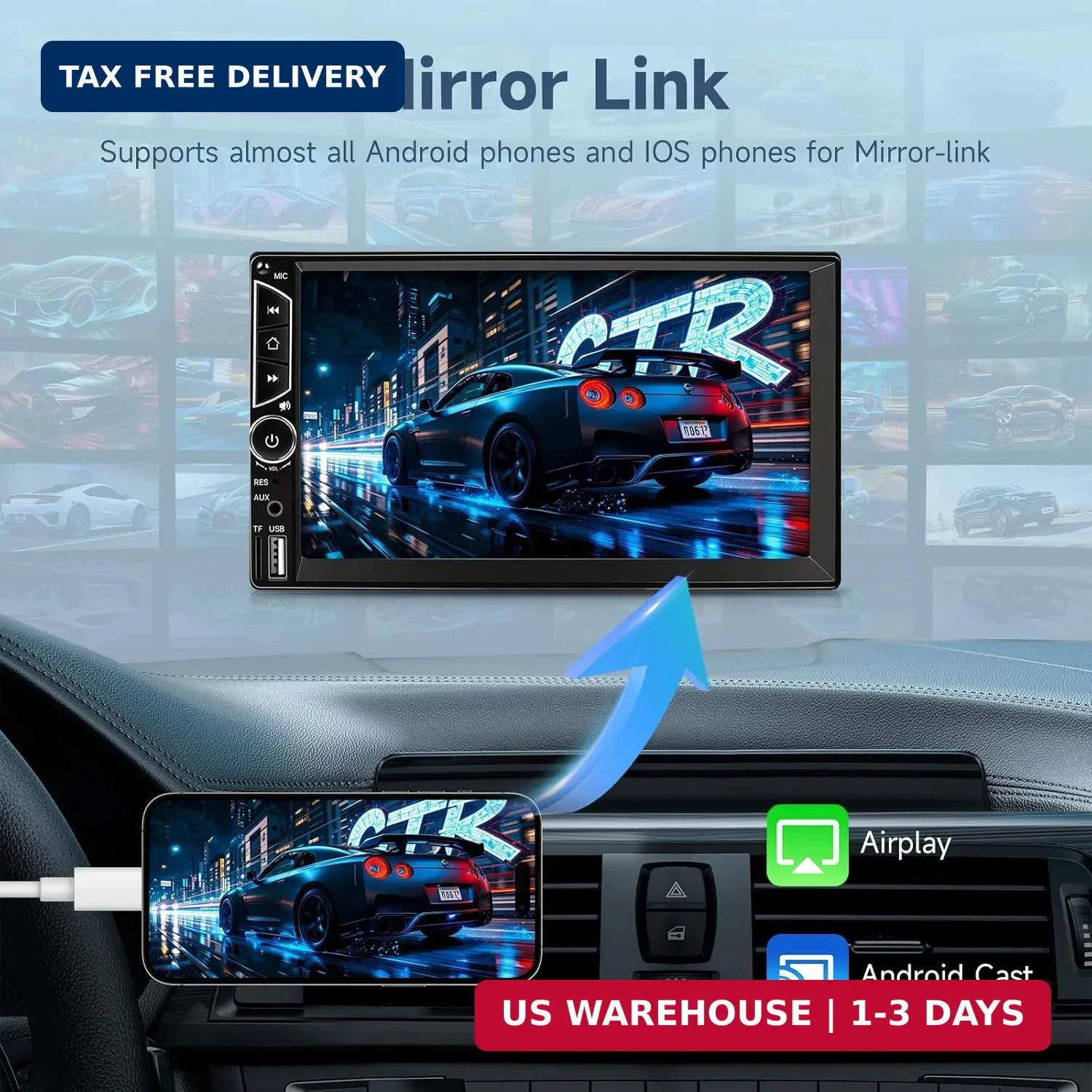 Leadfan 7inch Car Stereo Double Din Radio Touchscreen with Backup Camera Multime
