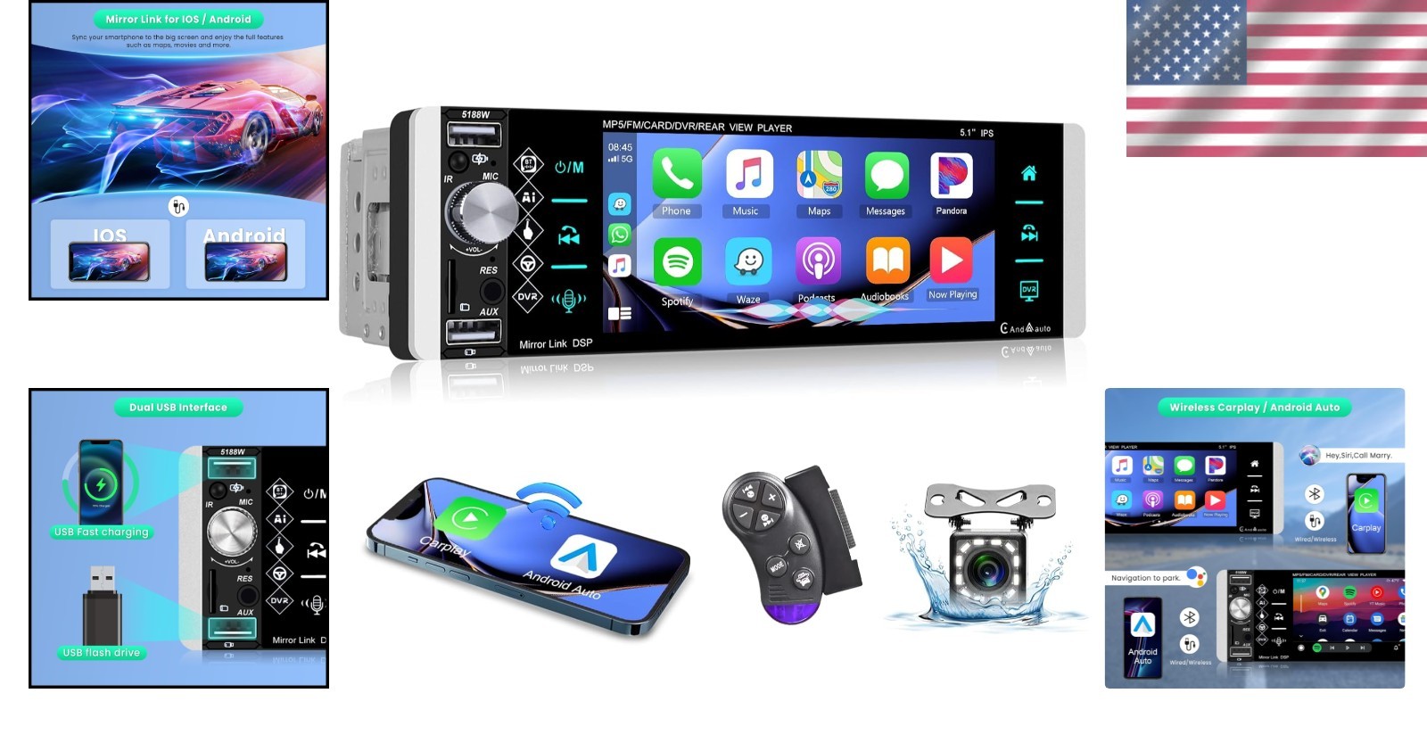 HD Touchscreen Radio with Built-in Carplay/Android Auto & Backup Camera