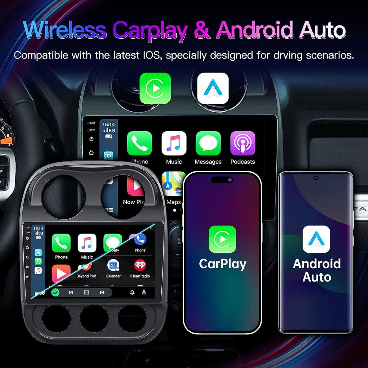 For Jeep Patriot Compass 2010-2016 GPS Apple CarPlay Android 12 Car Stereo Radio