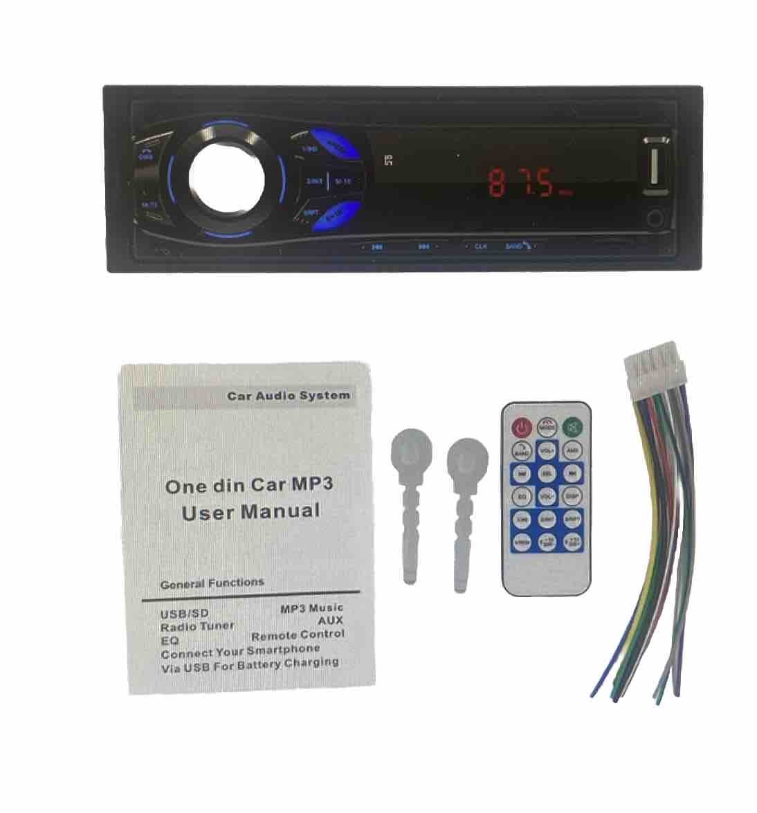 Car Radio In Dash 1-Din TapeRecorder MP3 FM Audio USB SD Aux ISO Port Bluetooth