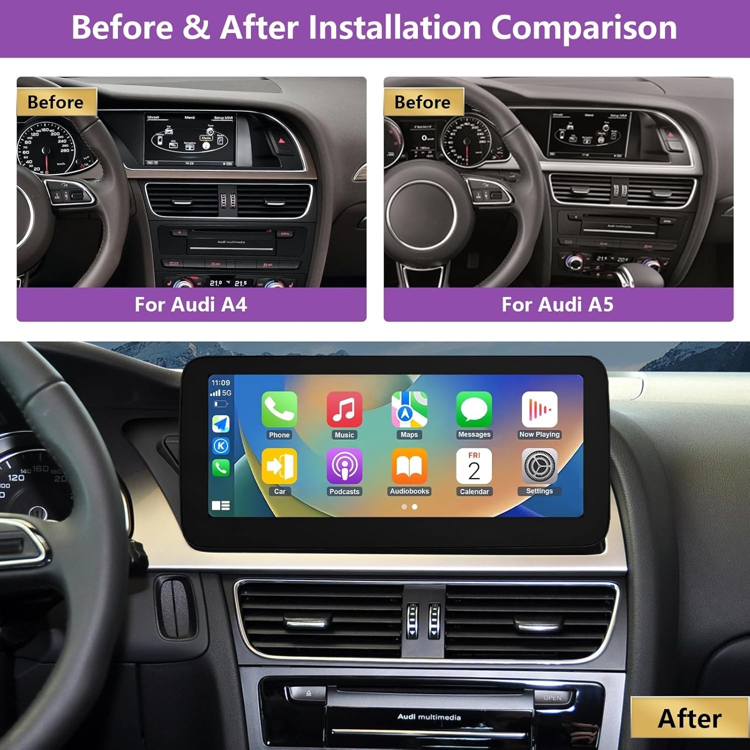 12.3″ Android Car Radio Stereo Carplay 128G For AUDI A4 S4 SR4 A5 S5 SR5 2008~16