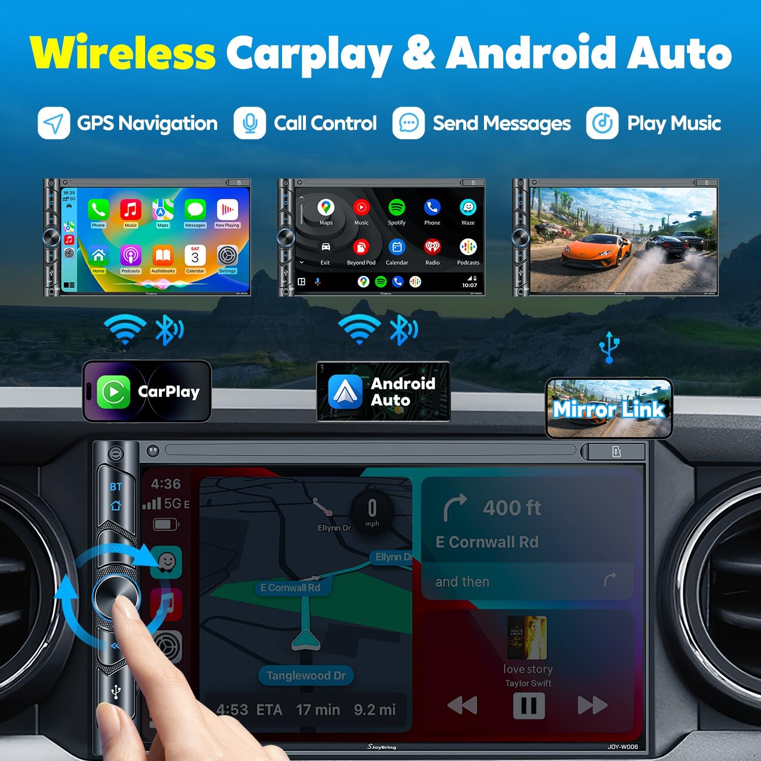 Upgrade Wireless Double Din Car Stereo with Carplay, Android Auto, Bluetooth,…
