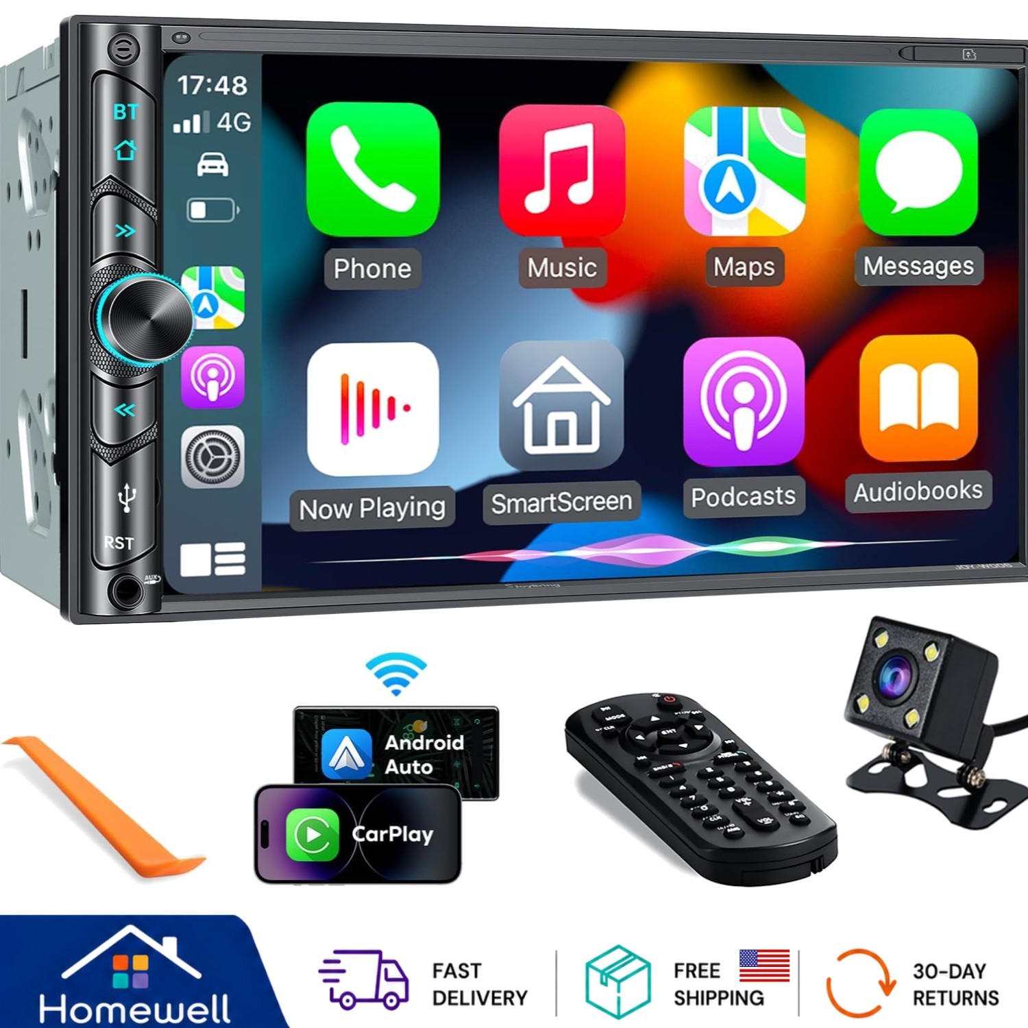 7” HD Carplay & Android Auto Wireless Car Stereo with Voice Control & Bluetooth
