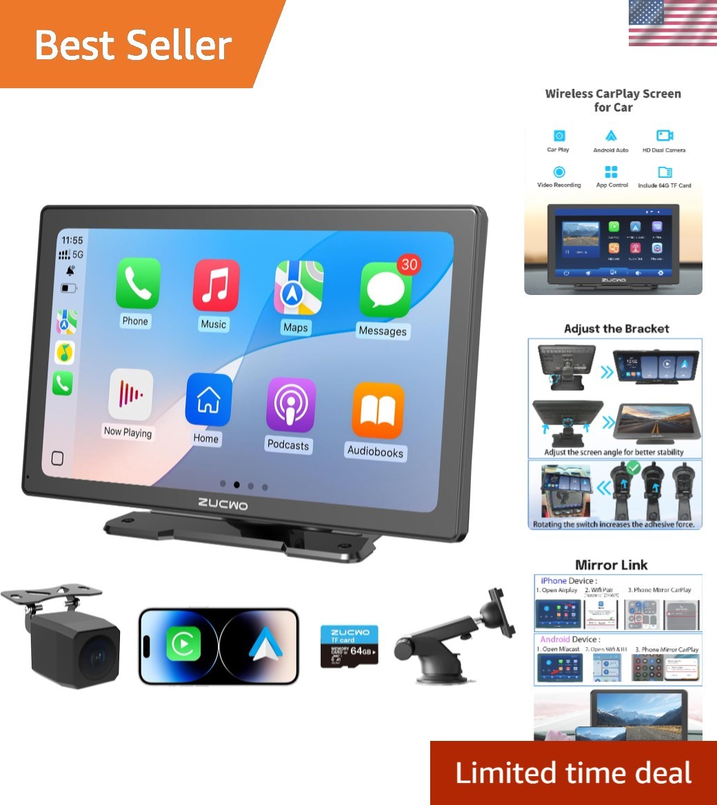 Enhanced 9-Inch Wireless CarPlay Display with 4K Dash Cam & GPS Navigation