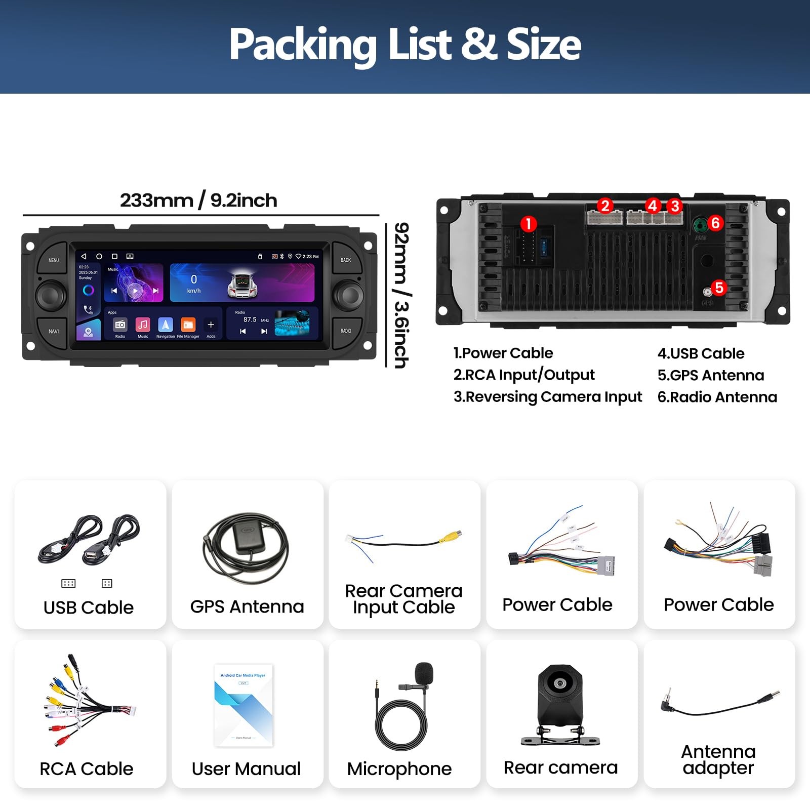 6.8″ Touchscreen Wireless Carplay Android Auto Stereo for Ram, Wrangler, Liberty
