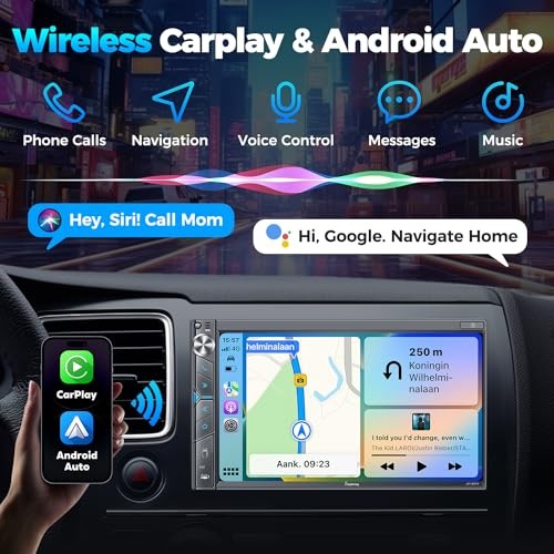 7 Inch Car Stereo SJoyBring Double Din Apple Carplay Backup Cam