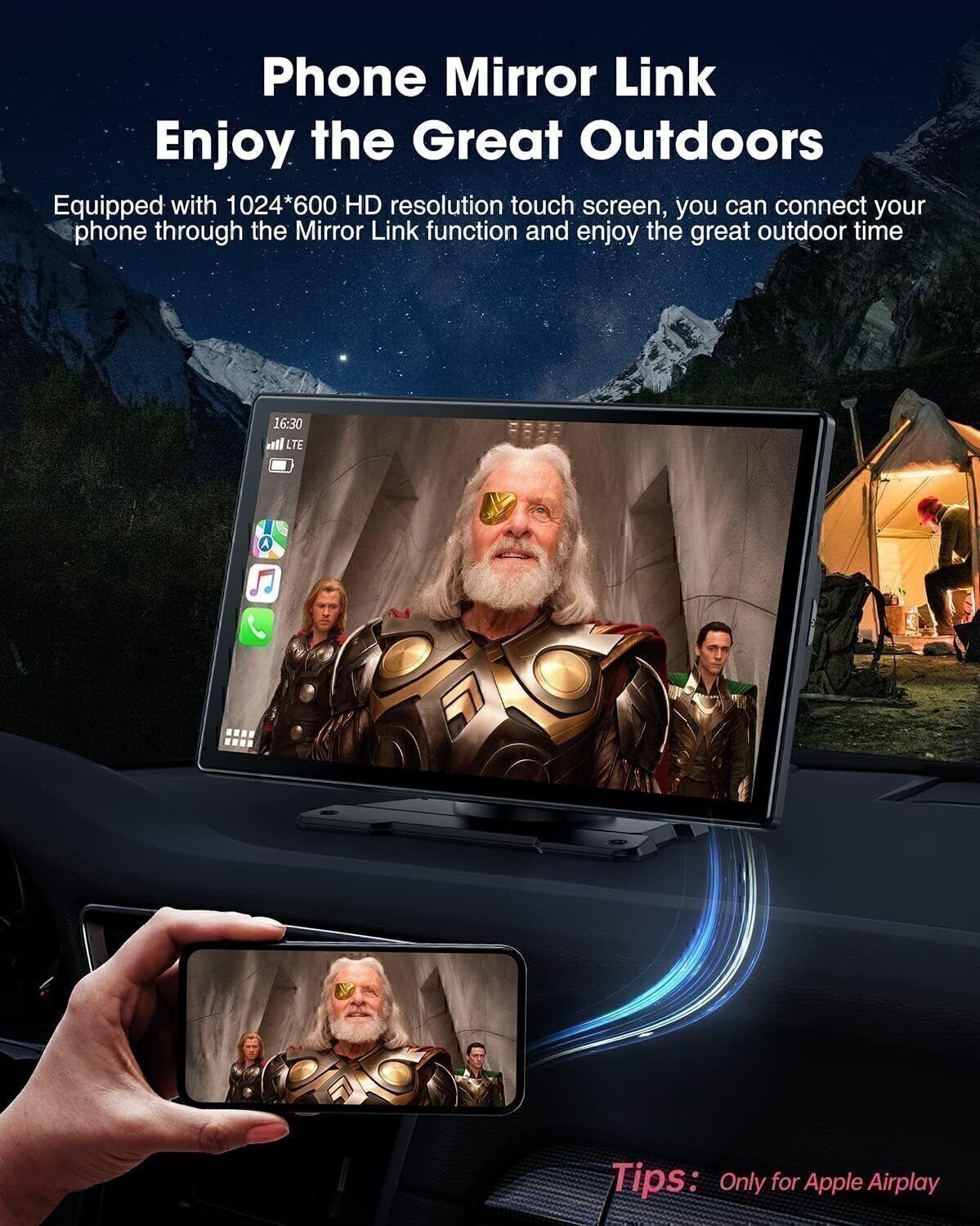 Wireless Bt Car Stereo Apple Carplay & Android Auto with GPS Navigation,AUX,FM