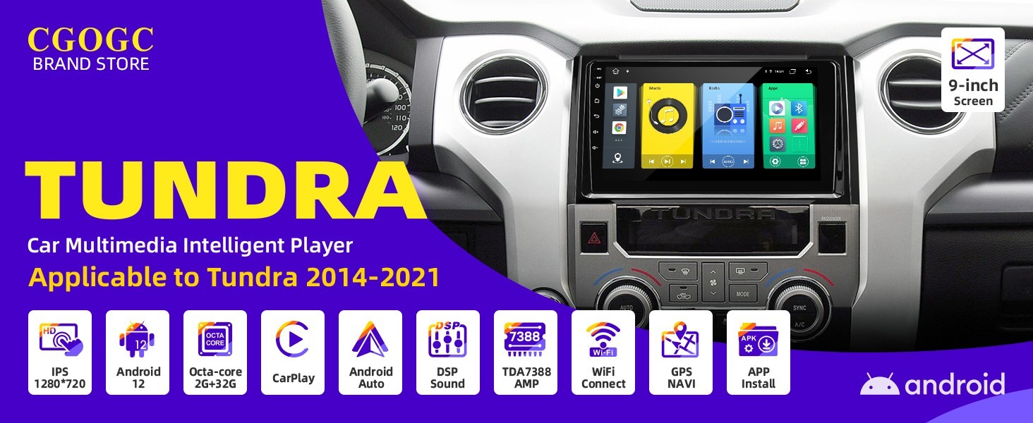 9″ 8Core 32G Android Auto Carplay Stereo for Toyota Tundra 2014-2021