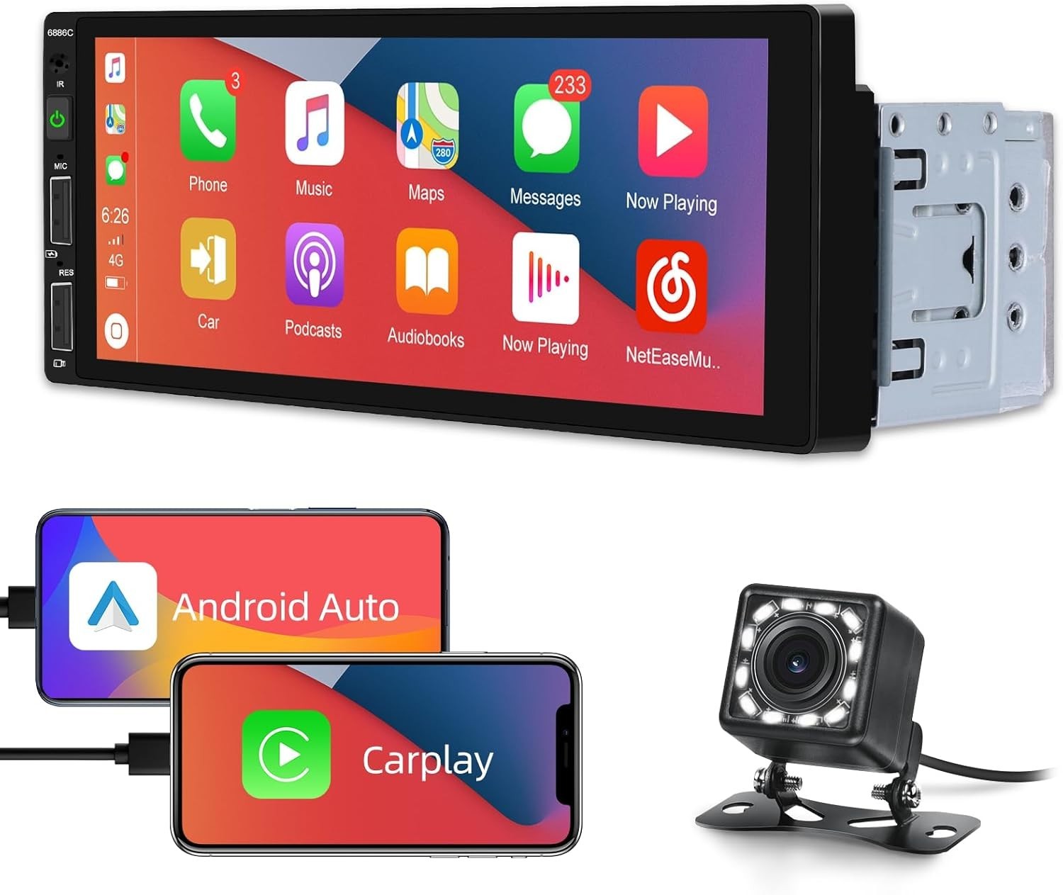 7 Color EQ Car Stereo with 6.86″ Touchscreen and Android Auto for Safe Driving