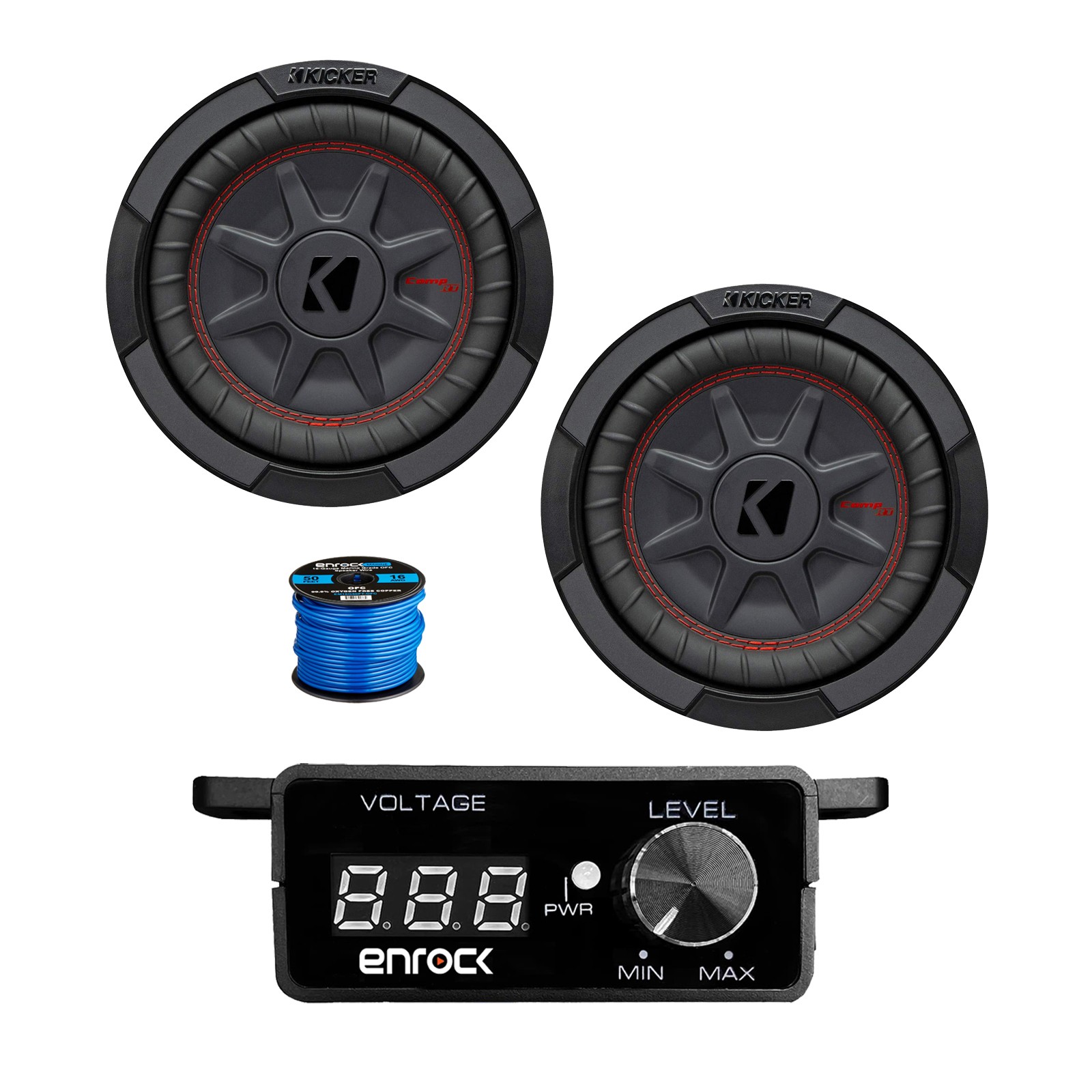 1 Pair (Qty 2) of Kicker 8″ 600 Watt DVC Ultra-Thin Subwoofer, Bass Knob w/ Wire