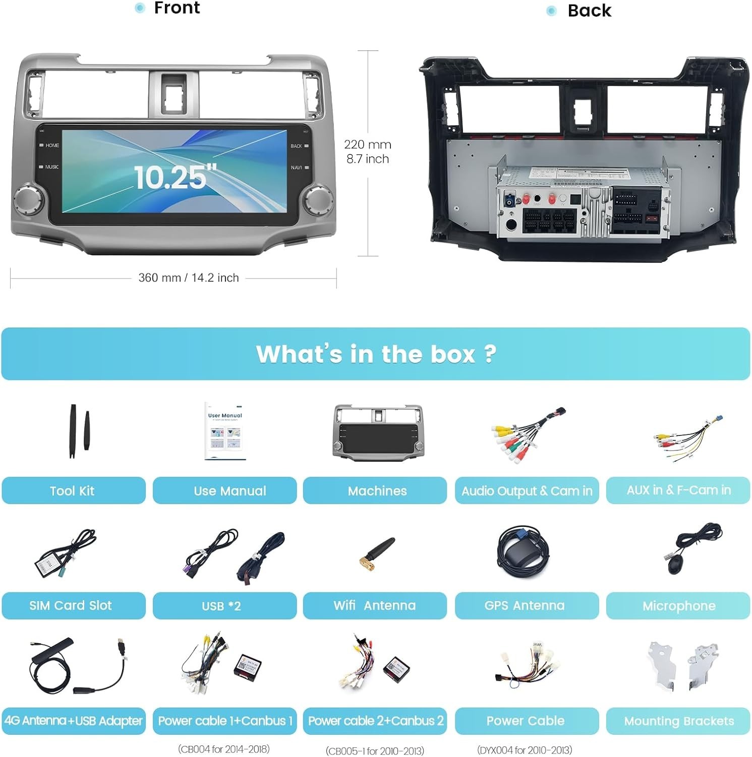 Roadanvi 2K 10.25″ Car Stereo for Toyota 4Runner 2010-2019 Apple Carplay Radio