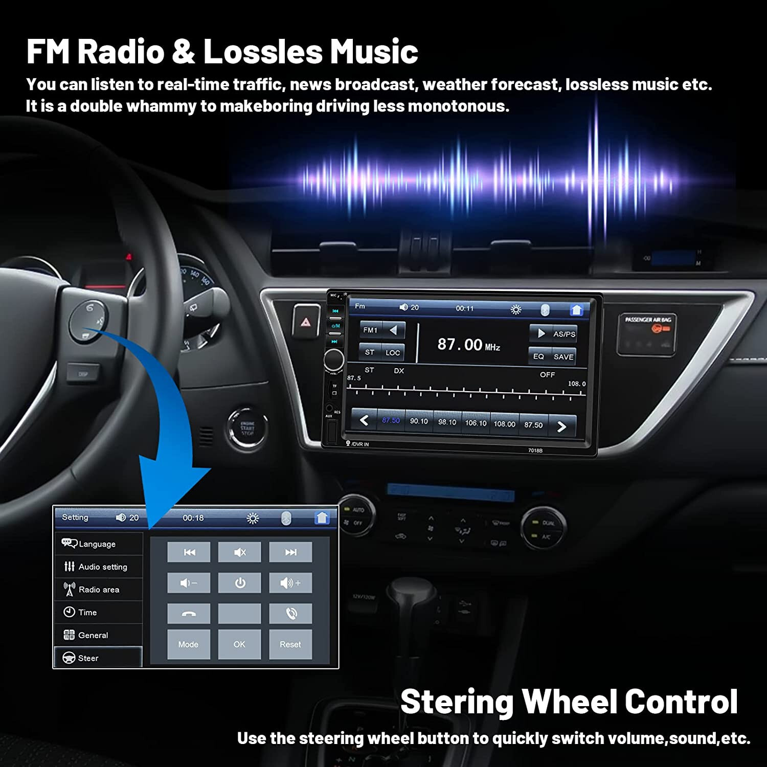 7″ Car Stereo 2DIN Radio Bluetooth Backup Camera Mirror Link for IOS & ANDROID