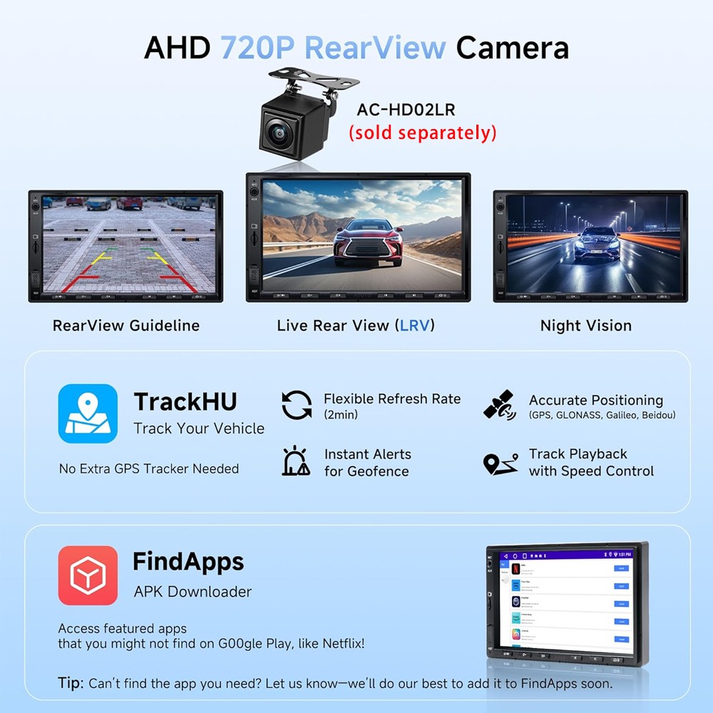 ATOTO OBDII Android 2 Din Car Stereo Radio GPS WIFI Rear & Front DVR Camera SWC