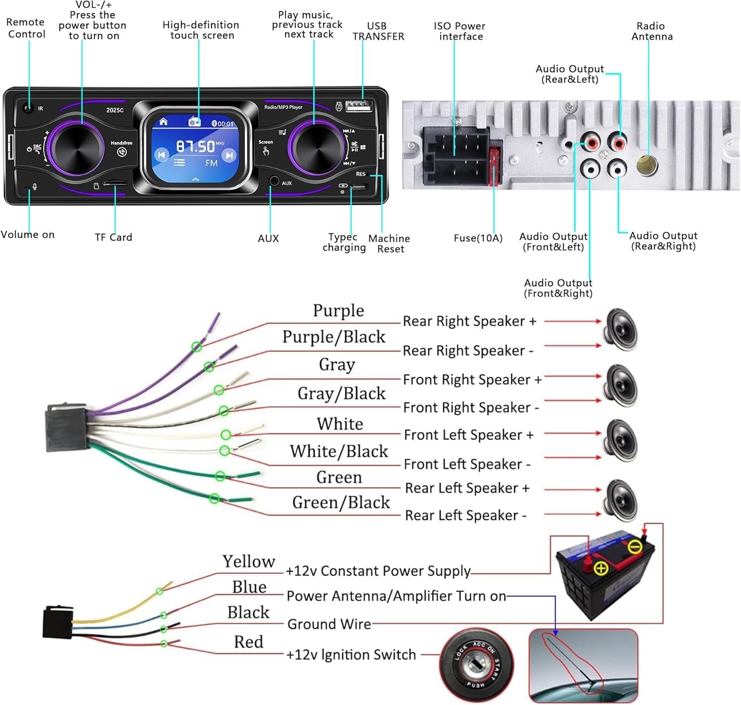 Single Din Car Stereo with Touchscreen Bluetooth, MP3 Player Supports Steerin…