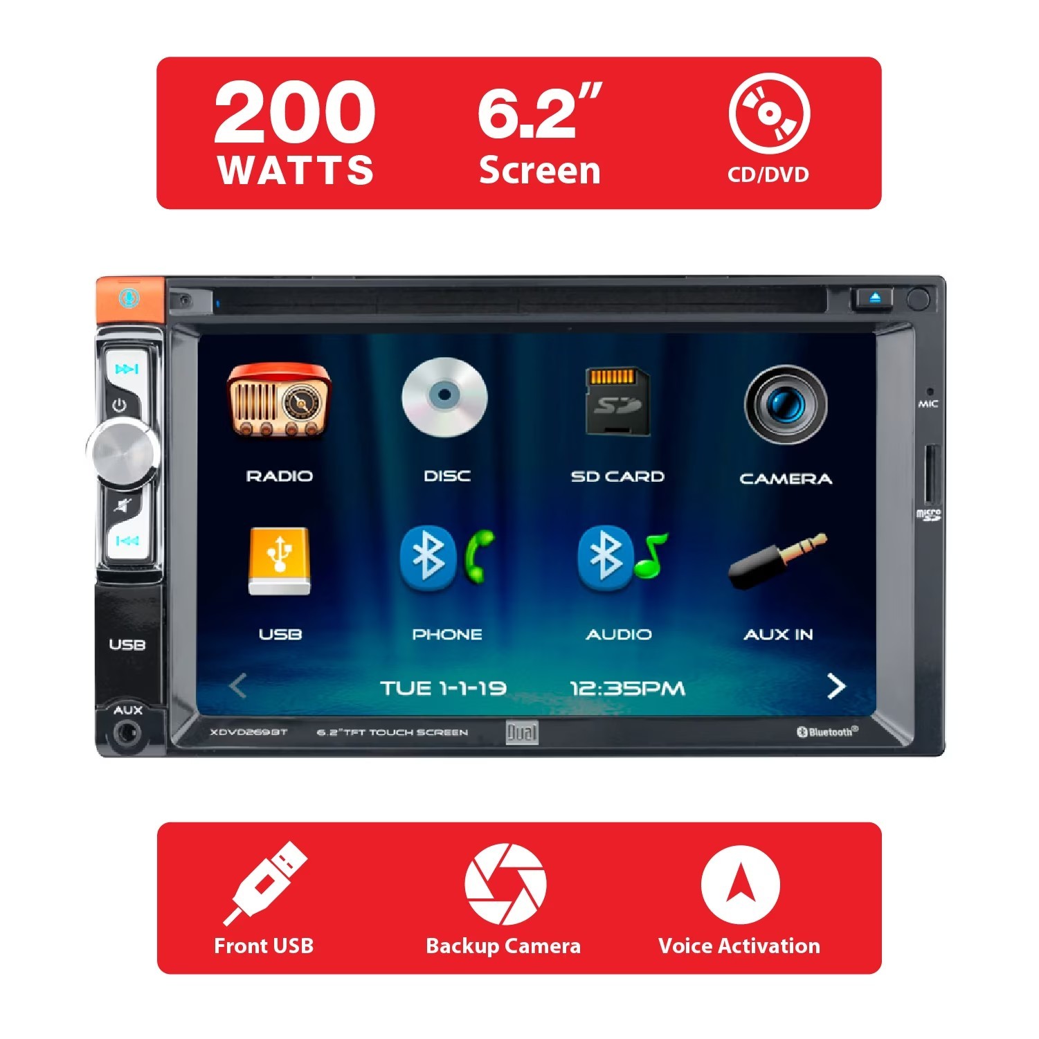 Car Stereo 6.2 Inch Double DIN Touch Screen Bluetooth CD DVD Receiver USB