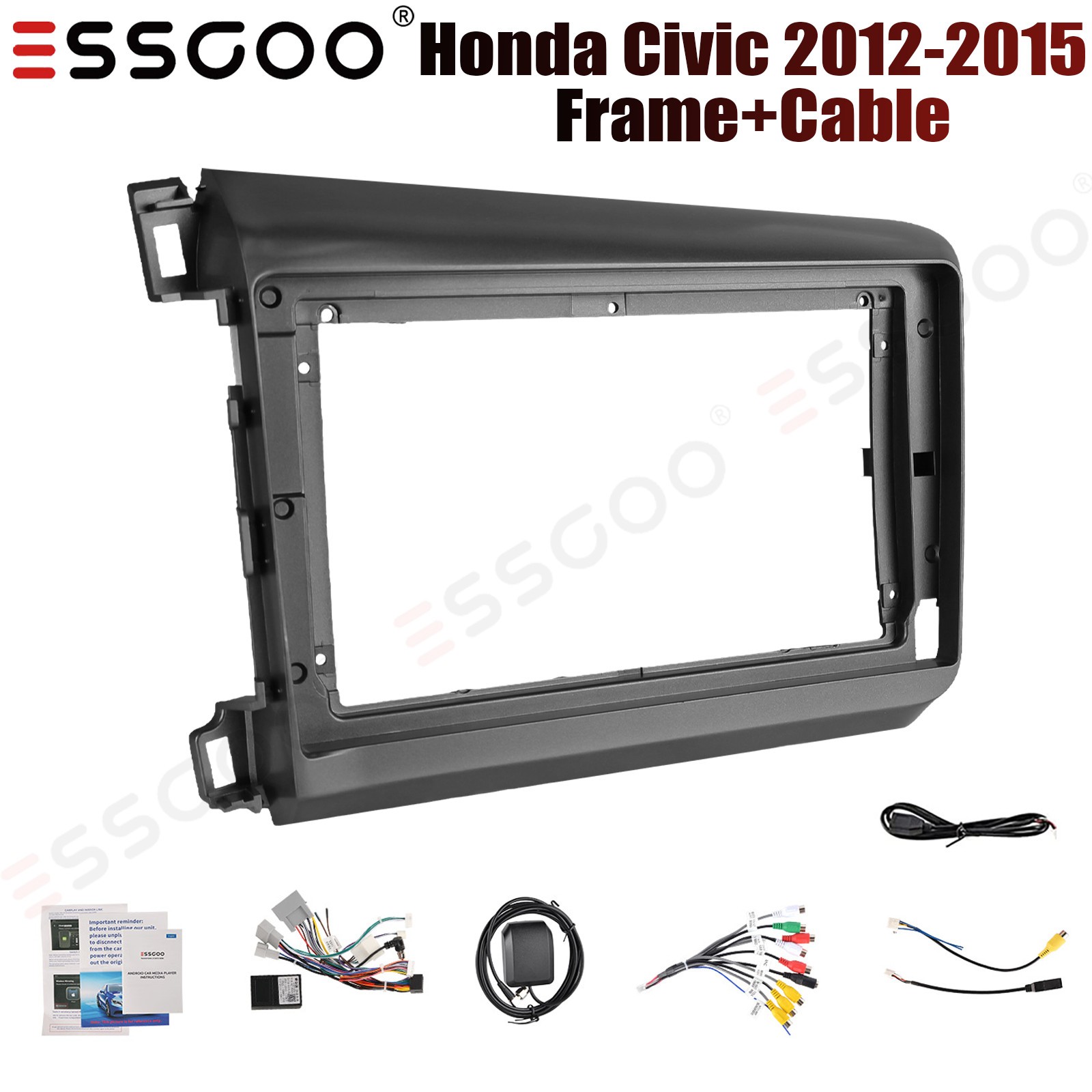Honda Civic 2012-2015 Stereo Double DIN Dash Kit with Frame + Wire Harness Combo