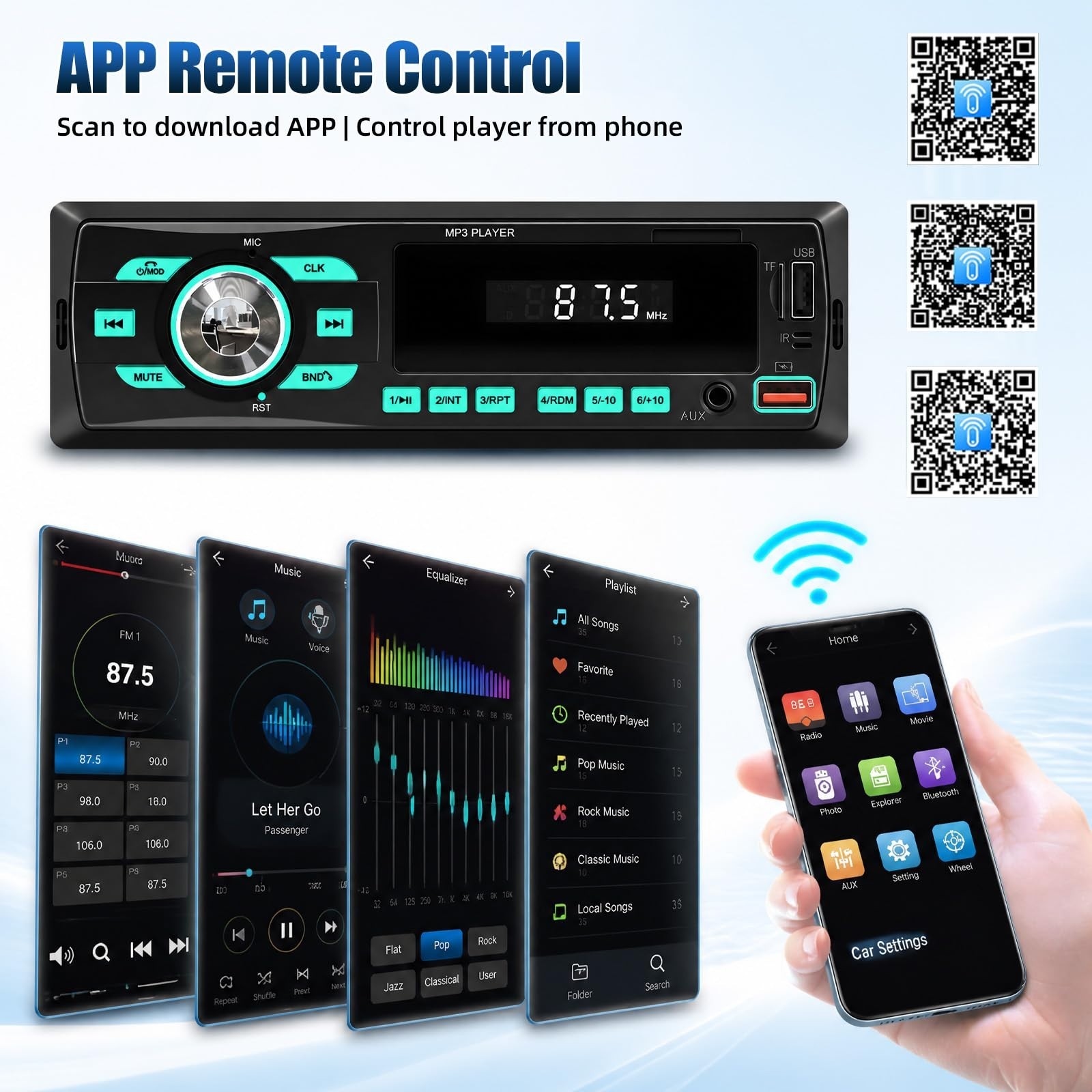 Bluetooth Car Stereo Single DIN – Dual Bluetooth, FM/MP3/SD/AUX, USB, EQ, Quick