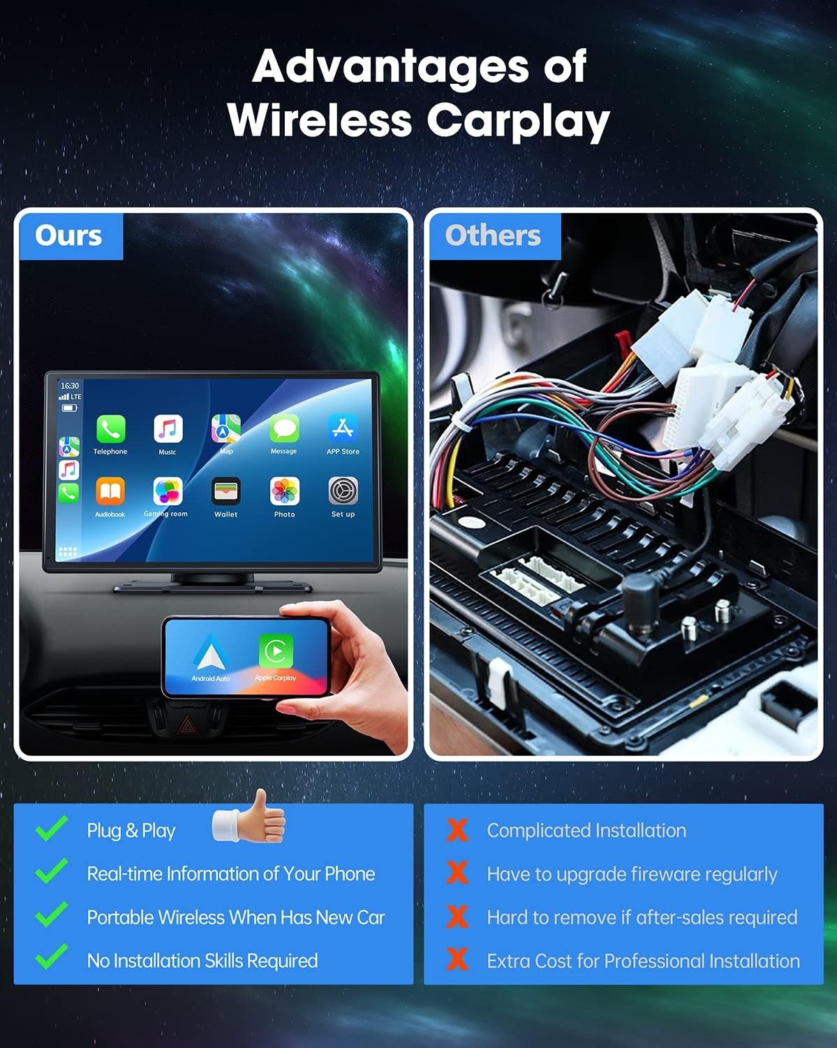Lamtto 9″ Touch Screen Car Portable Wireless Apple CarPlay Android Auto Radio