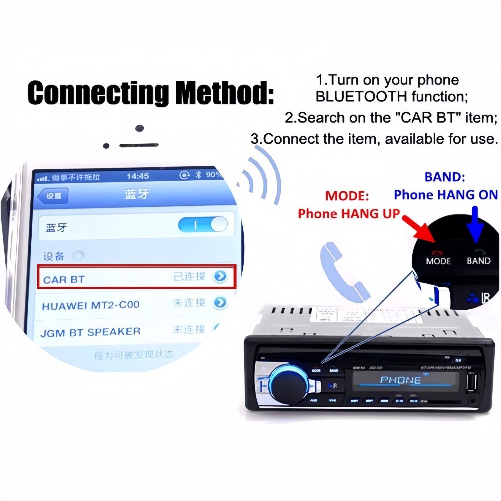 12-24V Car Radio bluetooth Stereo In-Dash Head Unit Player MP3 USB Aux Input FM