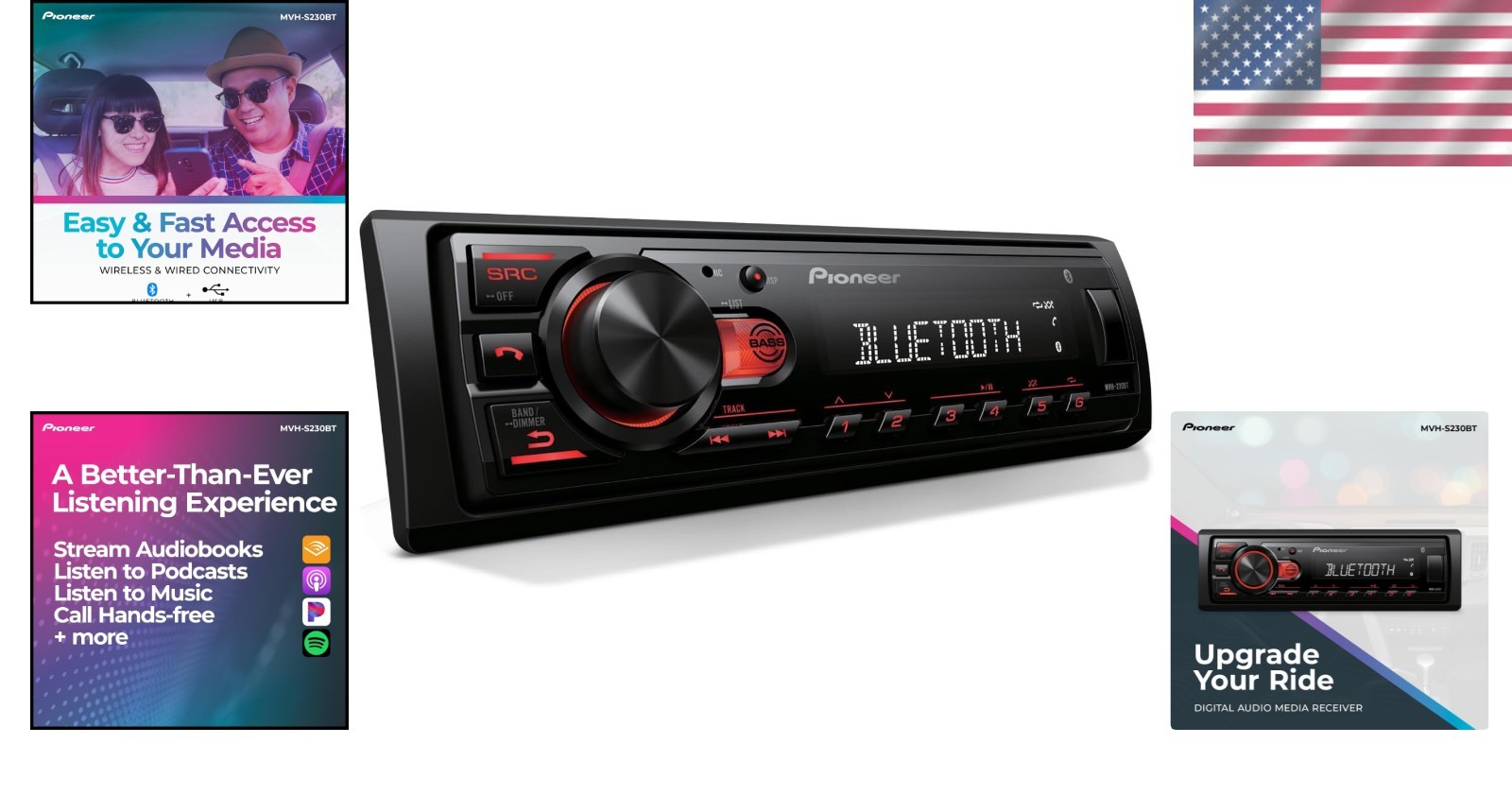 Multi-Format 1-Din Bluetooth Receiver with Easy Installation & Touch Control