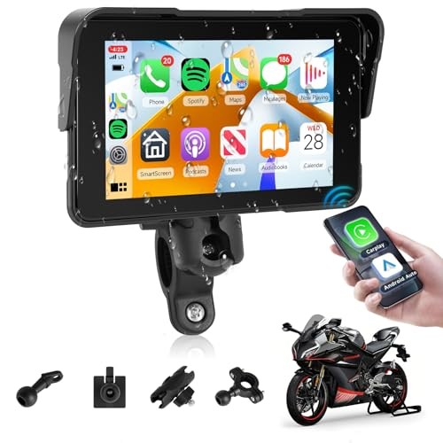 5 Inch Motorcycle CarPlay Screen, Waterproof IP68 Wireless CarPlay & Android