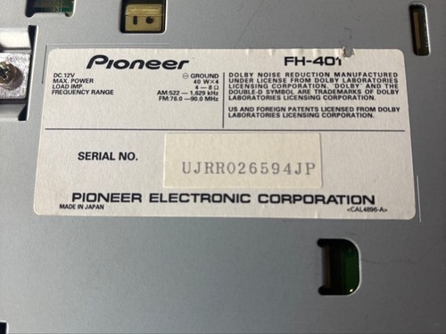 Pioneer Carrozzeria FH-401 CD Player AM/FM Car Audio OEM Toyota Japan