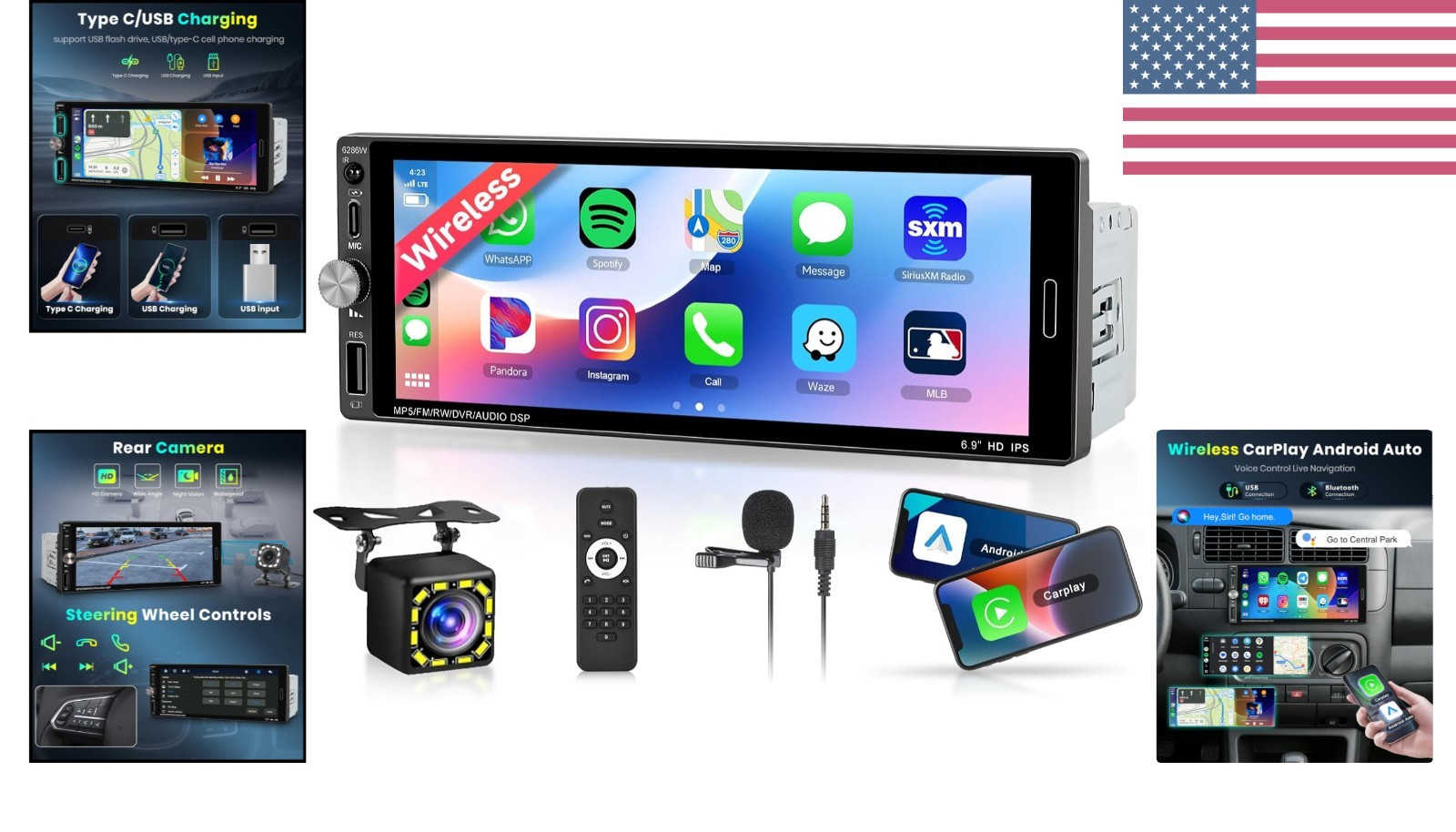Upgraded Single Din Car Stereo with Backup Camera & Touch Screen – Bluetooth 5.2