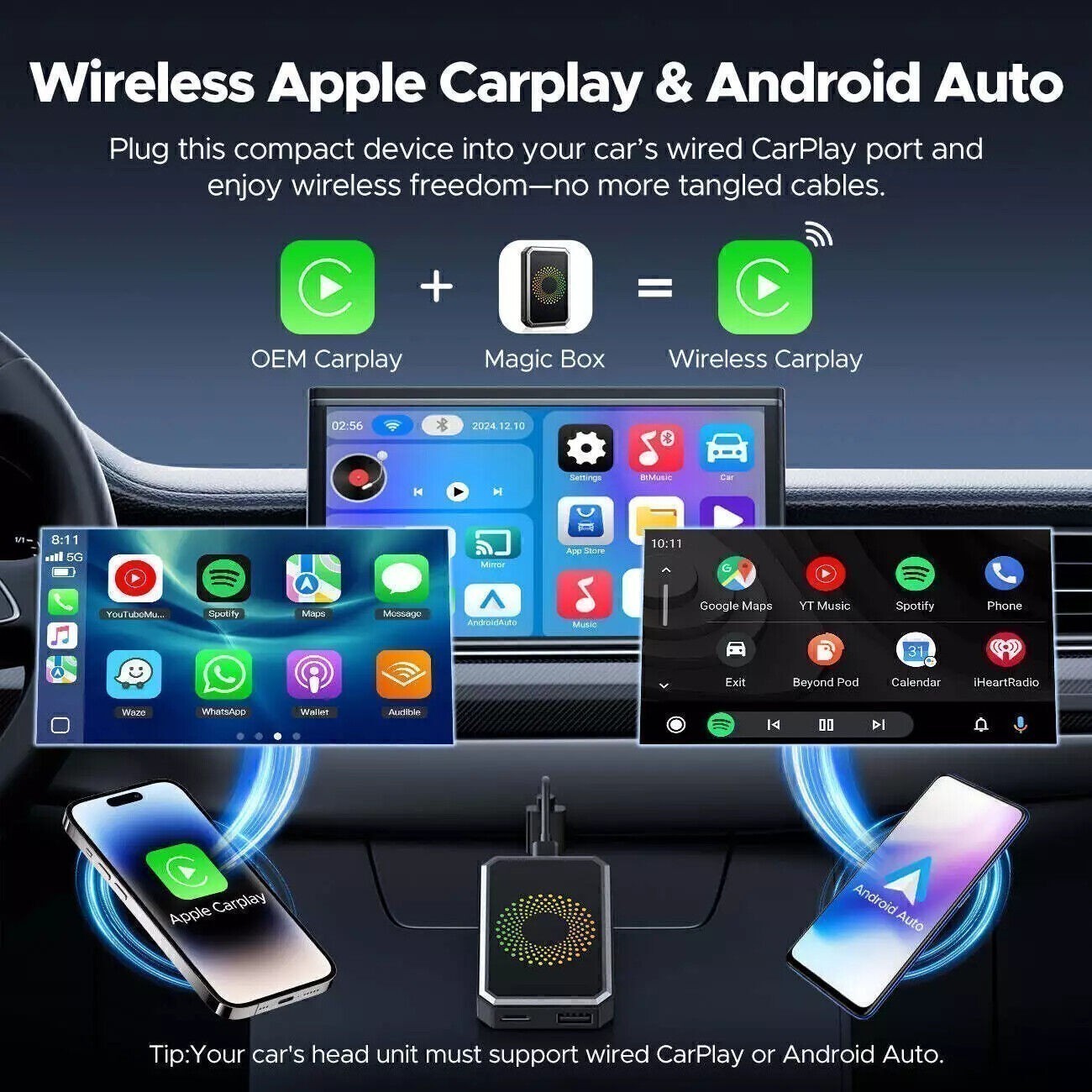 Wireless CarPlay AI box Android Auto Adapter Converter w/Netflix YouTube WIFI US