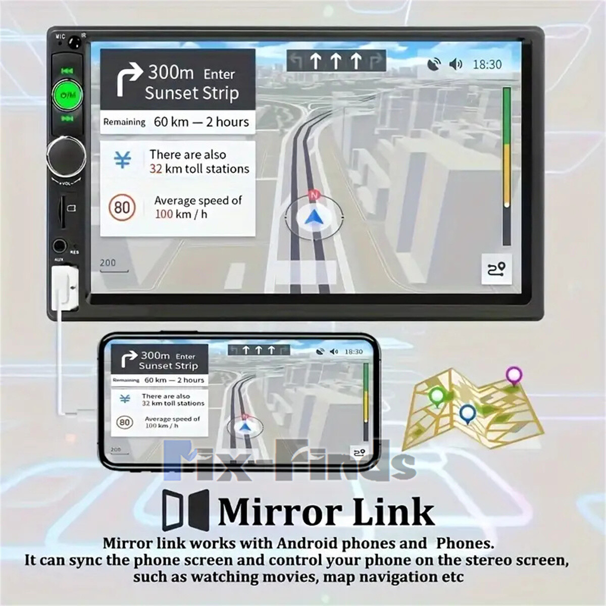 Double Din 7″ Car Stereo Radio with Touch Screen GPS Navigation Bluetooth New