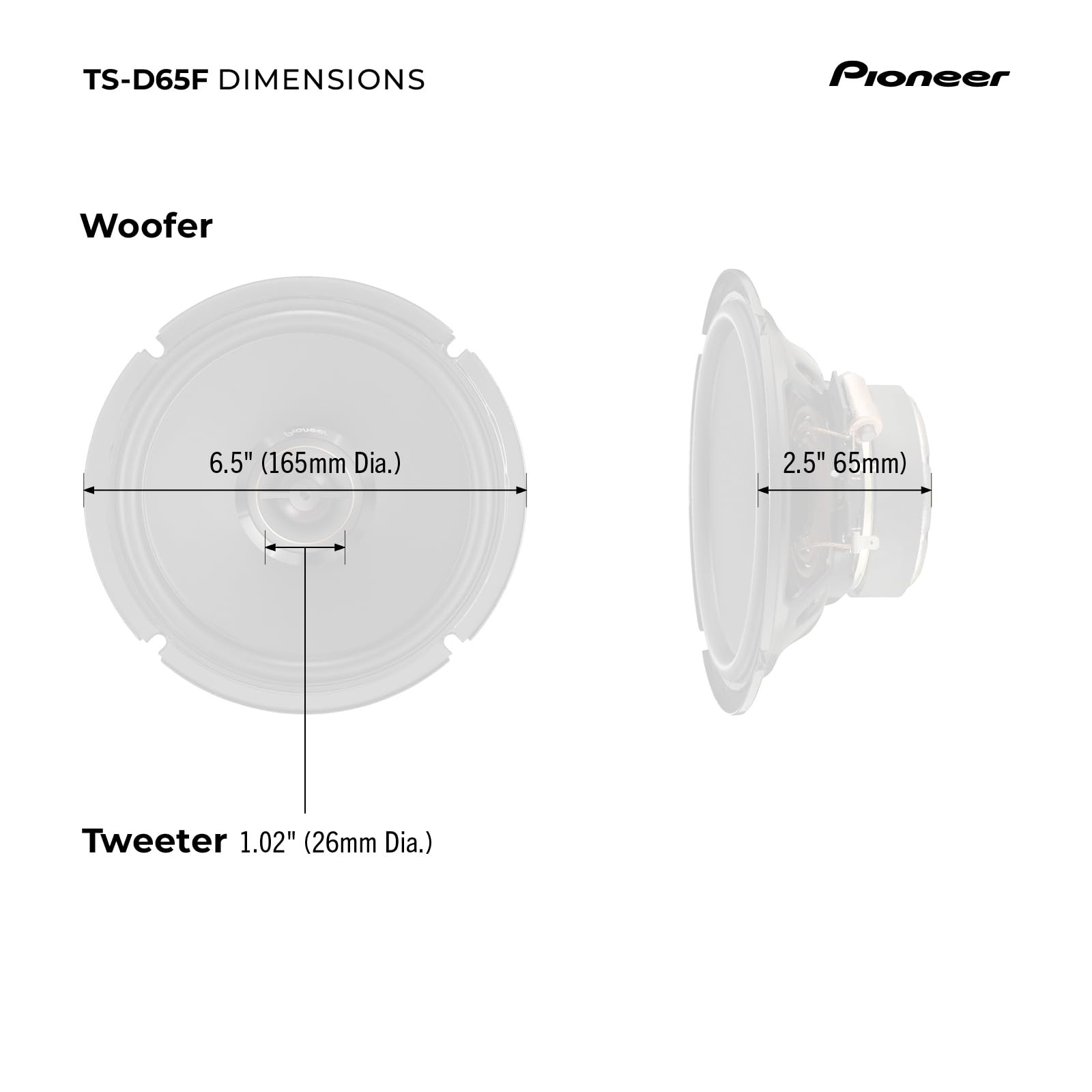Pioneer D-Series TS-D65F 6.5” 2-Way Speakers (Pair) – 270W Max, Balanced Sound +