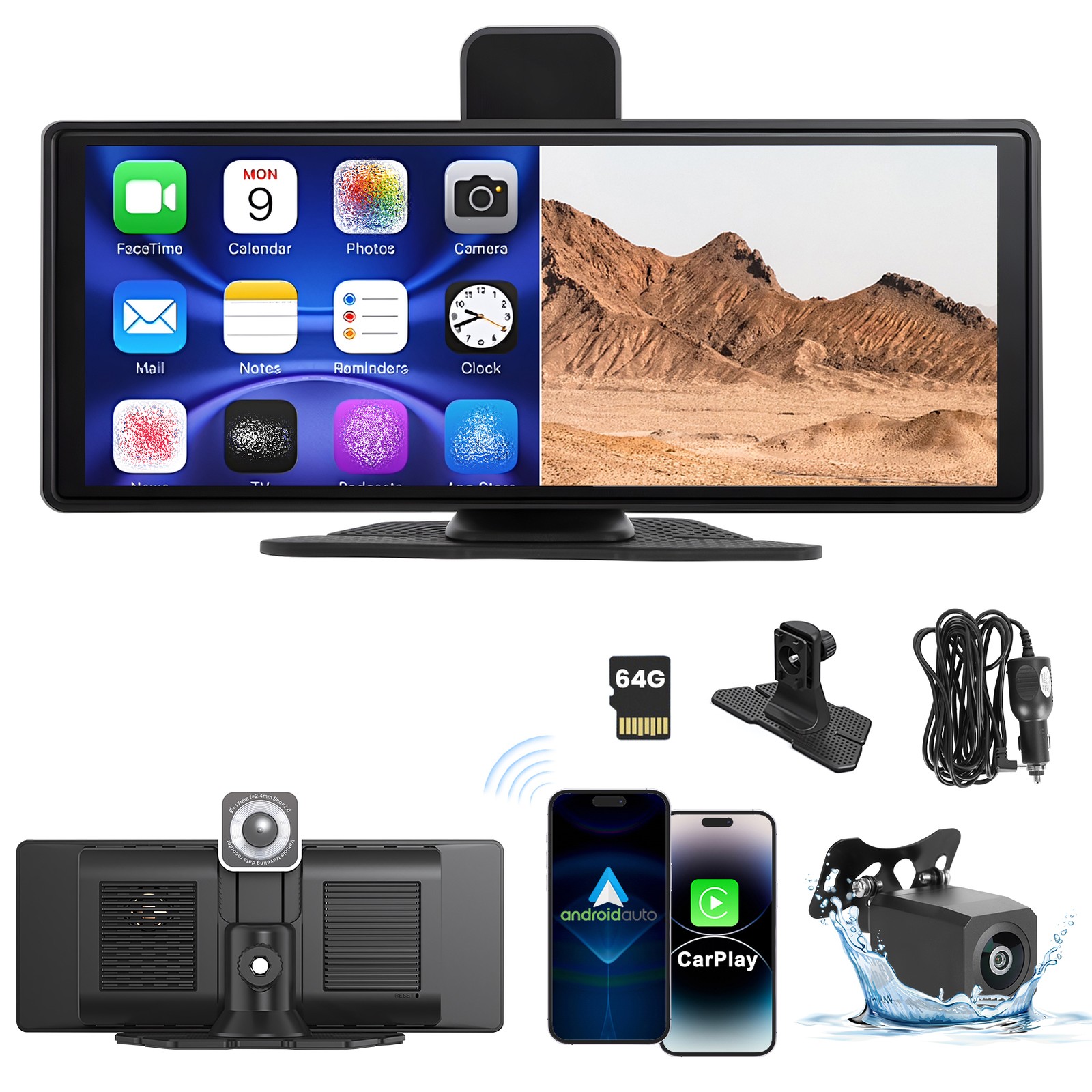 10.26 Inch Wireless Car Display Screen, Car Stereo Automobile Video Player
