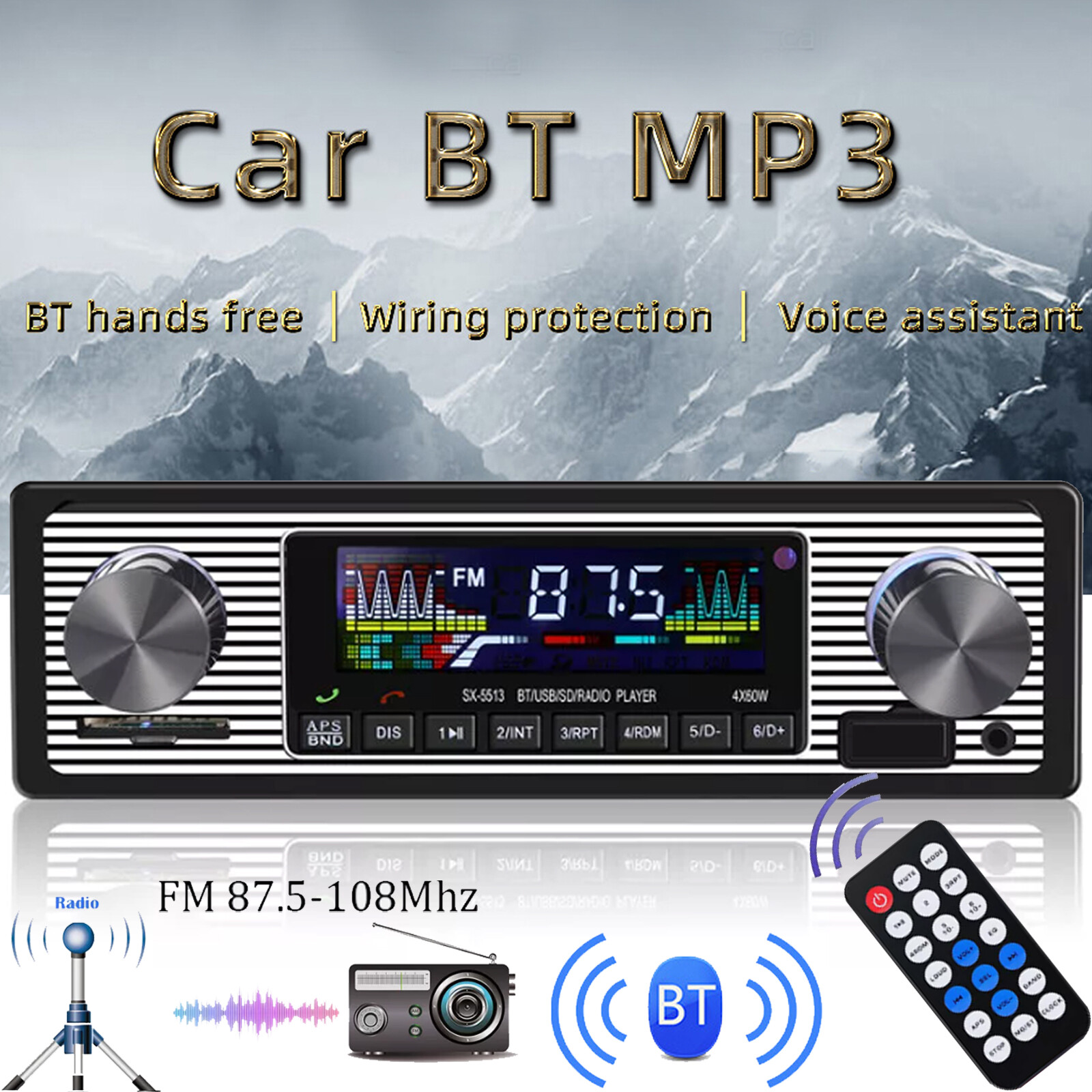 Bluetooth Vintage Car FM Radio MP3 Player USB Classic Stereo Audio Receiver AUX