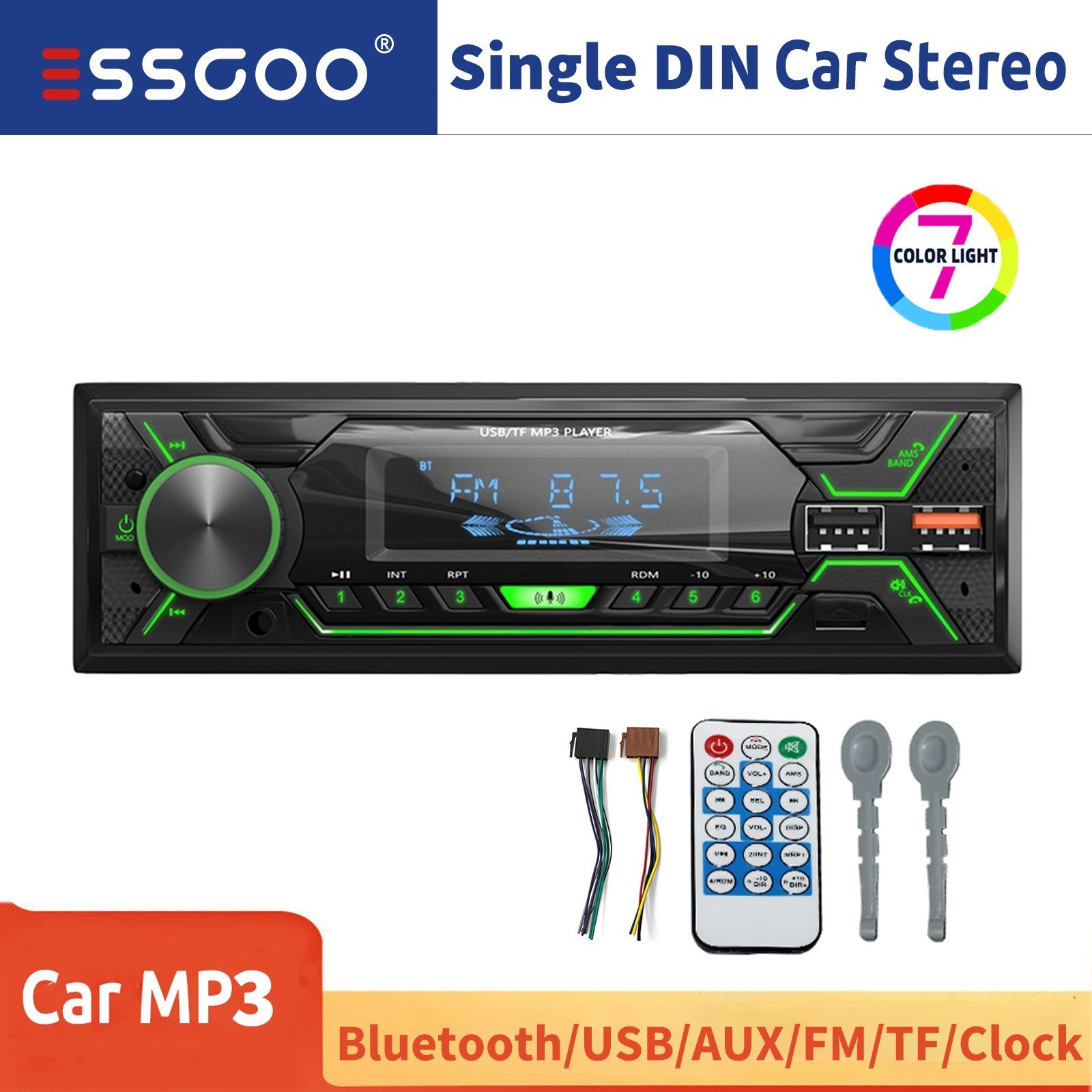 Single 1 DIN Head Unit Car Stereo Radio FM MP3 Player Bluetooth USB TF AUX New
