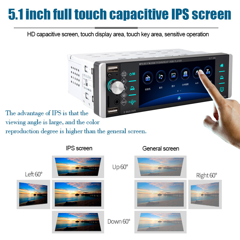 1 Din Touch Screen Bluetooth 5.1″ Smart Car Stereo Radio Android/IOS Mirror link