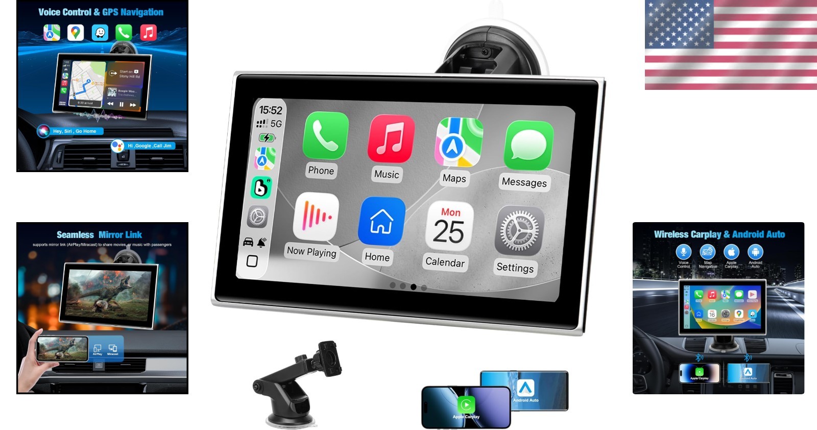7” Wireless CarPlay & Android Auto Screen – Plug & Play with Voice Control