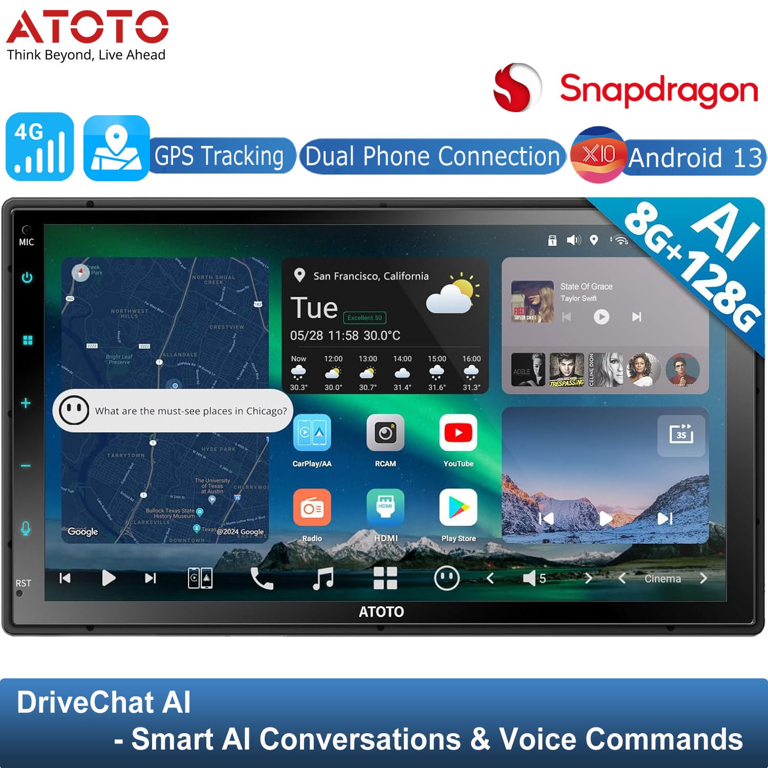 ATOTO X10 7in 2DIN AI Android Car Stereo Wireless Carplay 8G+128G Navi GPS