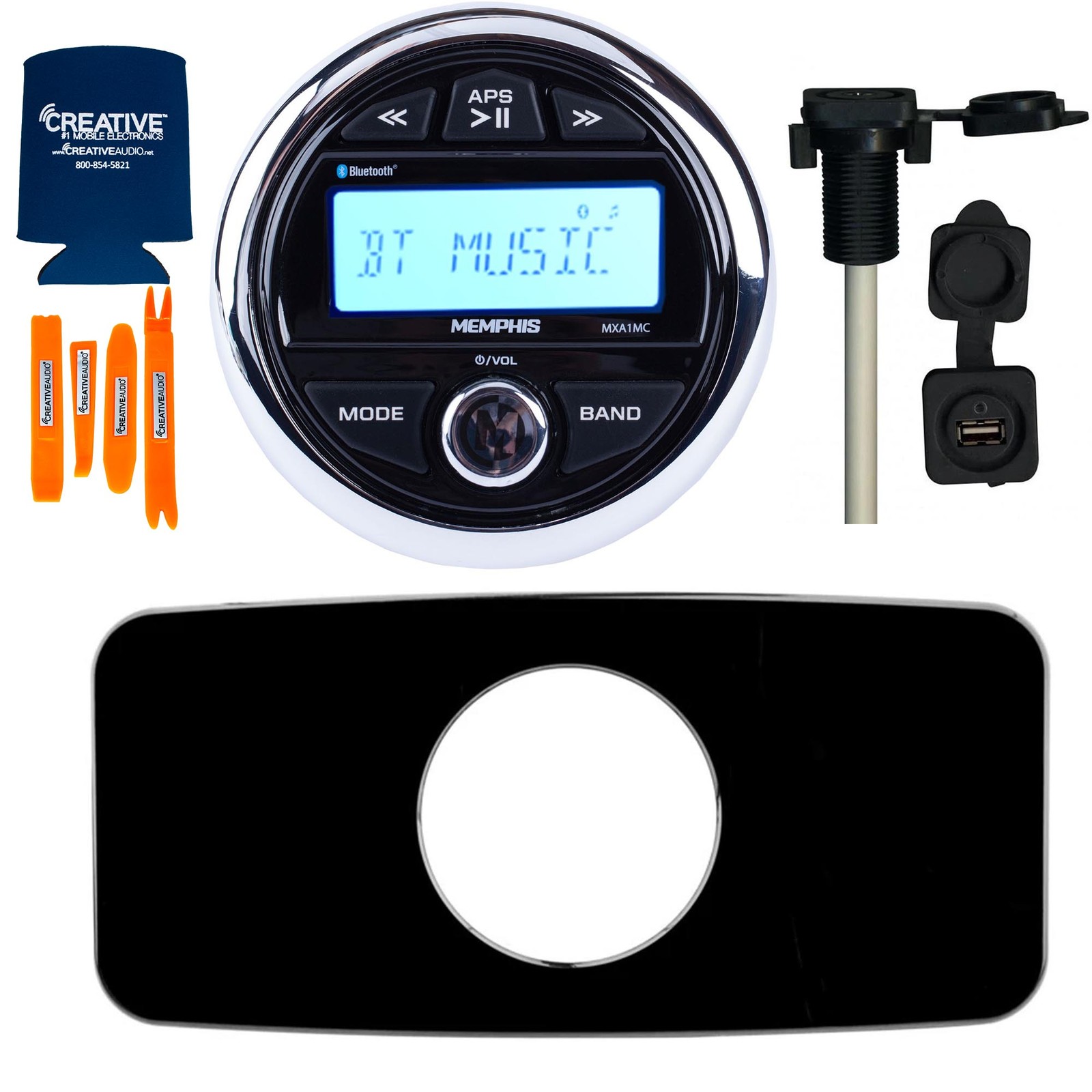 Memphis MXA1MC Gauge Style Center With Stinger Dash Kit and Flush Mount USB/AUX