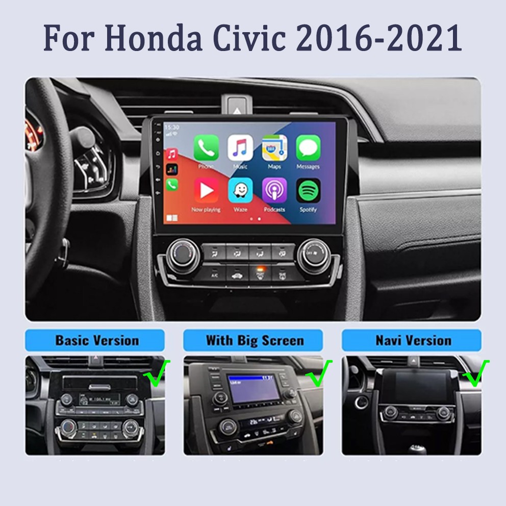 For Honda Civic 2016-2021 Apple CarPlay Car Stereo Radio Android 12 GPS FM WiFi