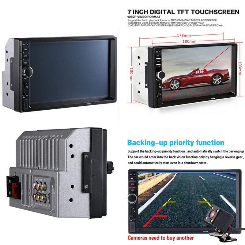 2DIN Car MP5 USB Player Bluetooth 7″ Touch Screen multimedia Stereo Radio Camera