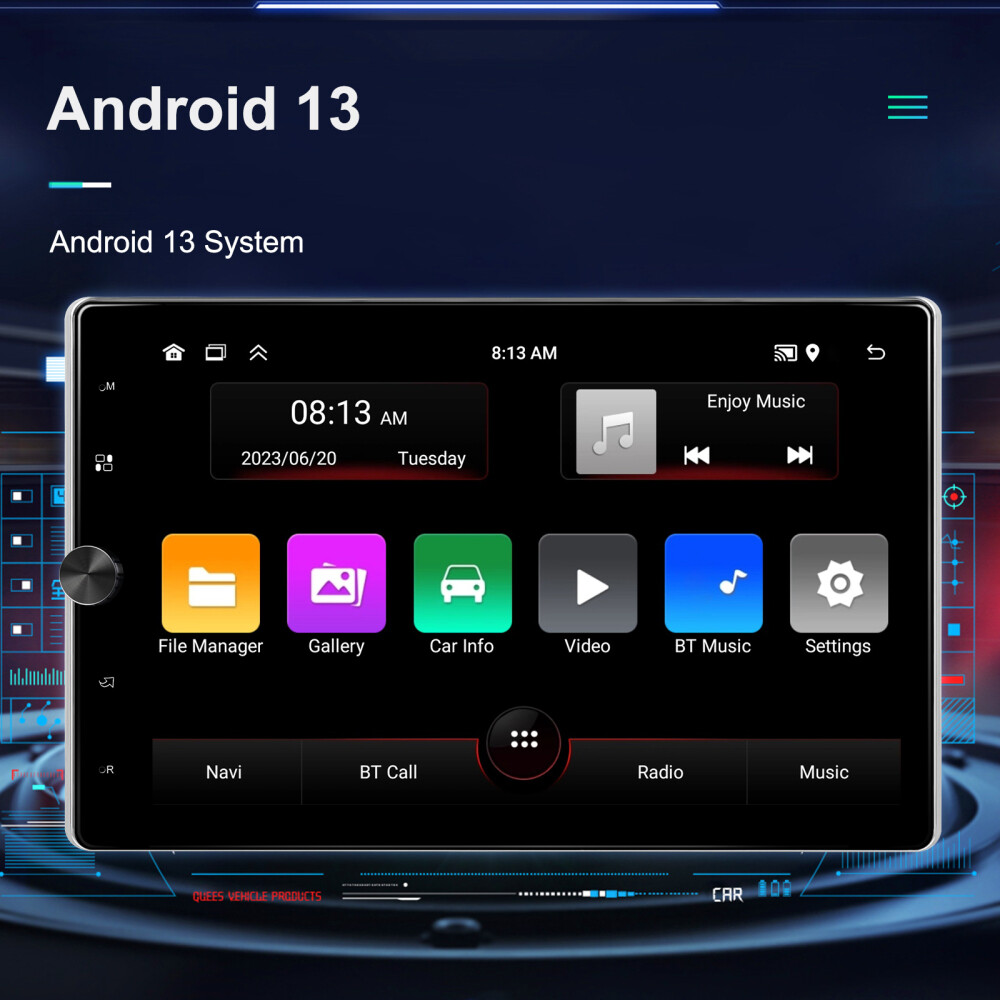 10.4” Android 13 Single 1 Din Apple Carplay Car Stereo Radio GPS 64GB + Camera