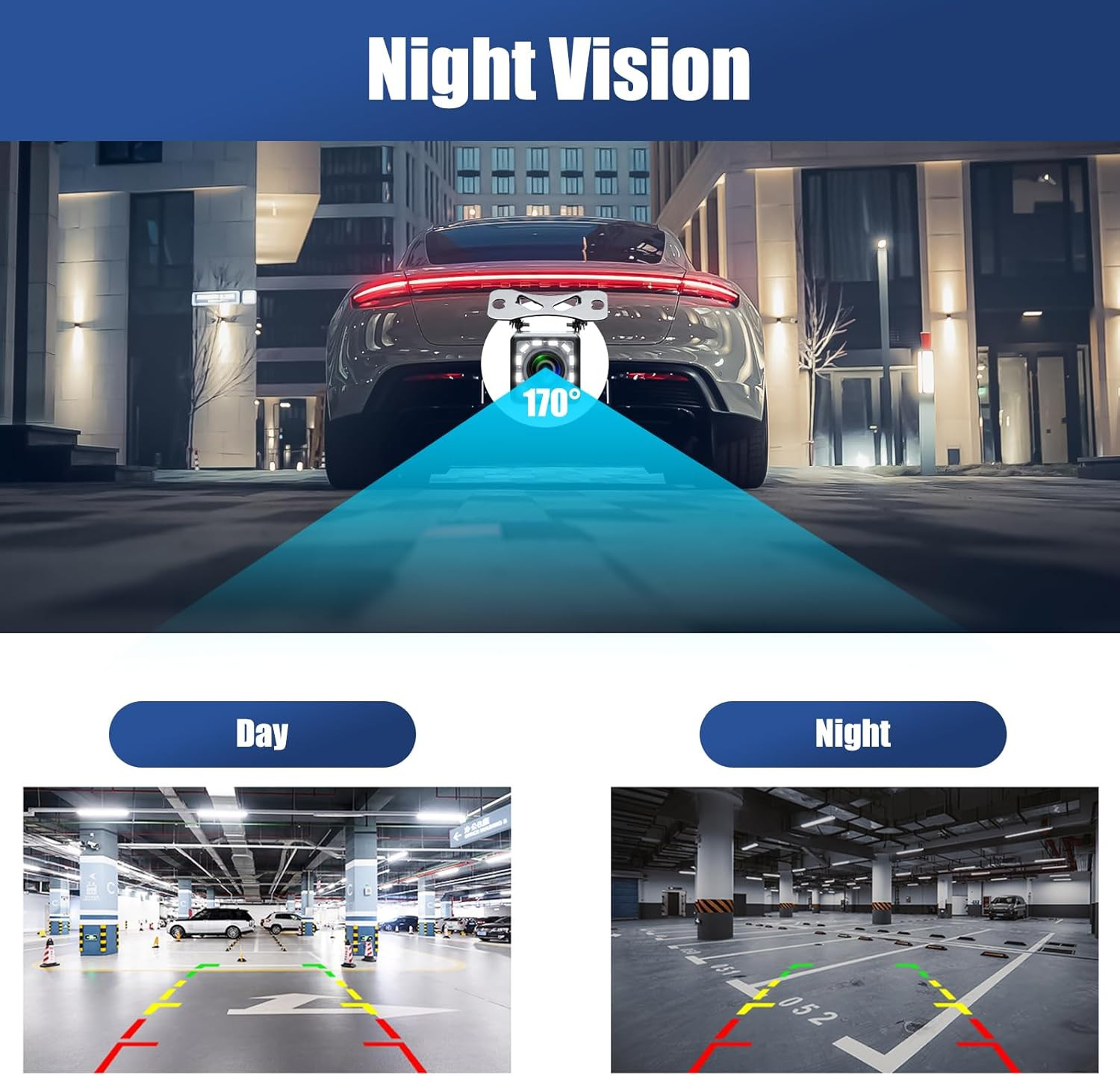 Backup Camera 12LED Night Vision IP68 Waterproof Reverse Wide Angle Parking Cam