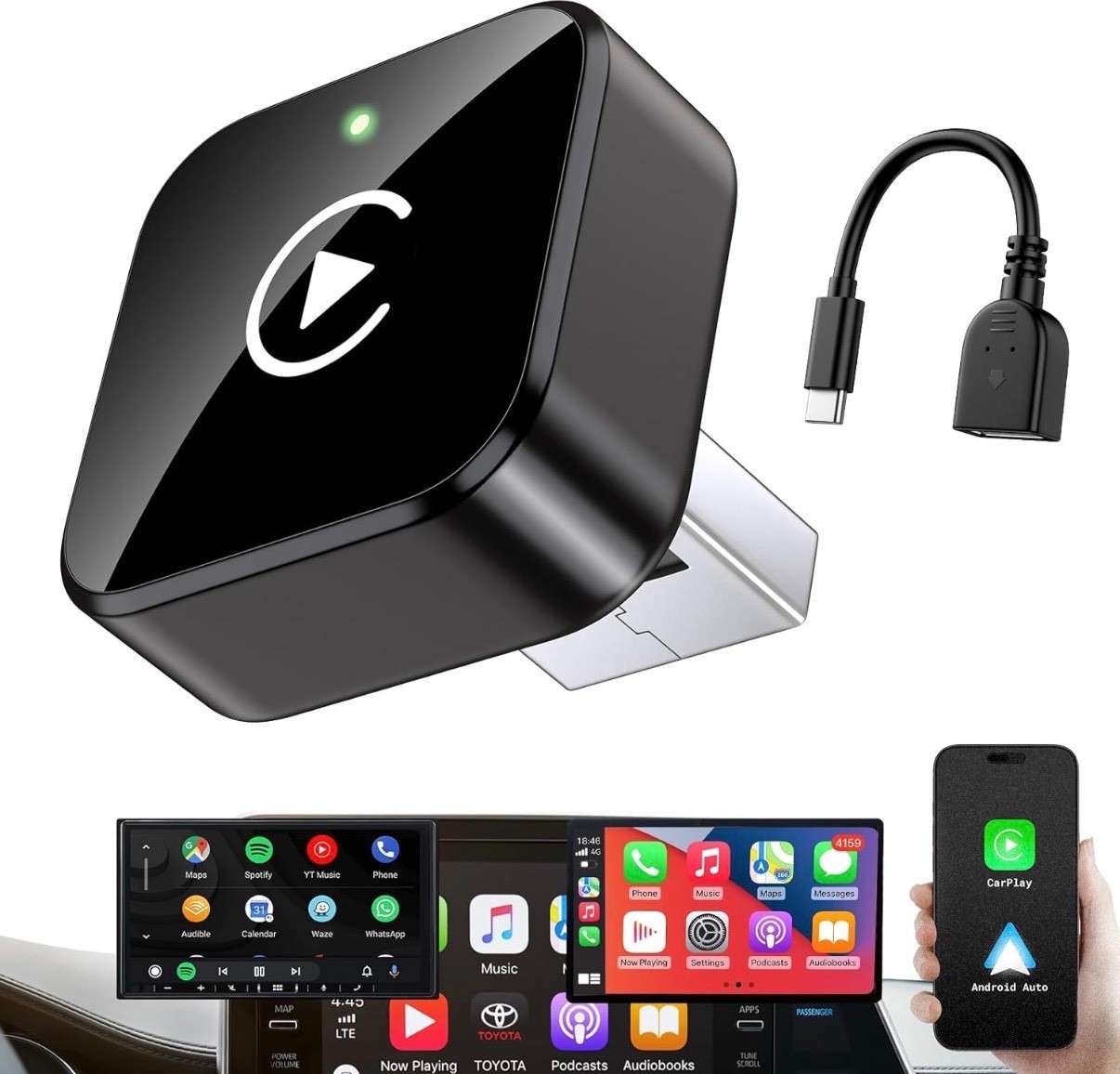 iGENJUN Wireless CarPlay Adapter USB/USB-C Plug & Play for iPhone & Android