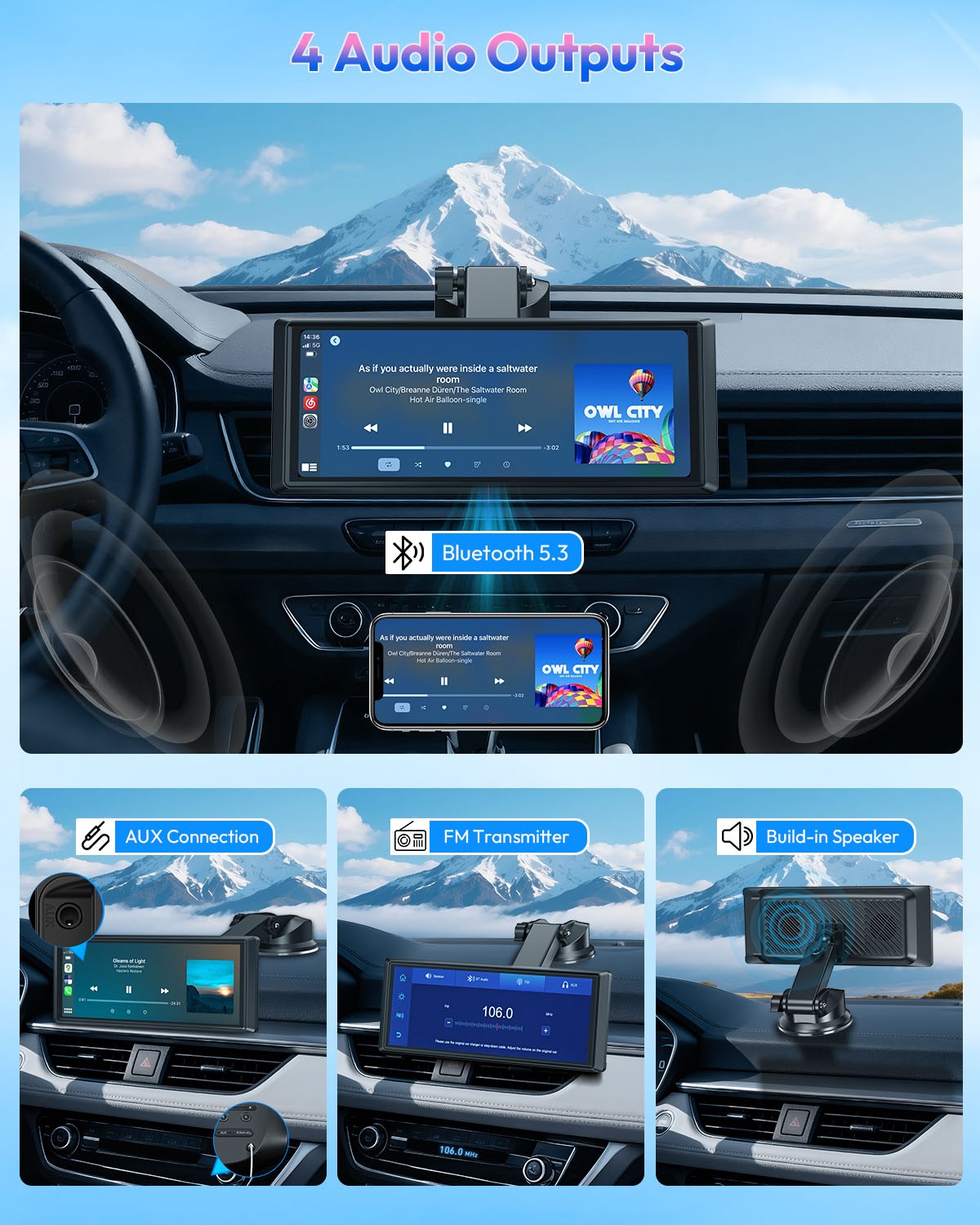 8.1Inch Backup Camera Touchscreen Portable Car Stereo Radio Carplay Android Auto
