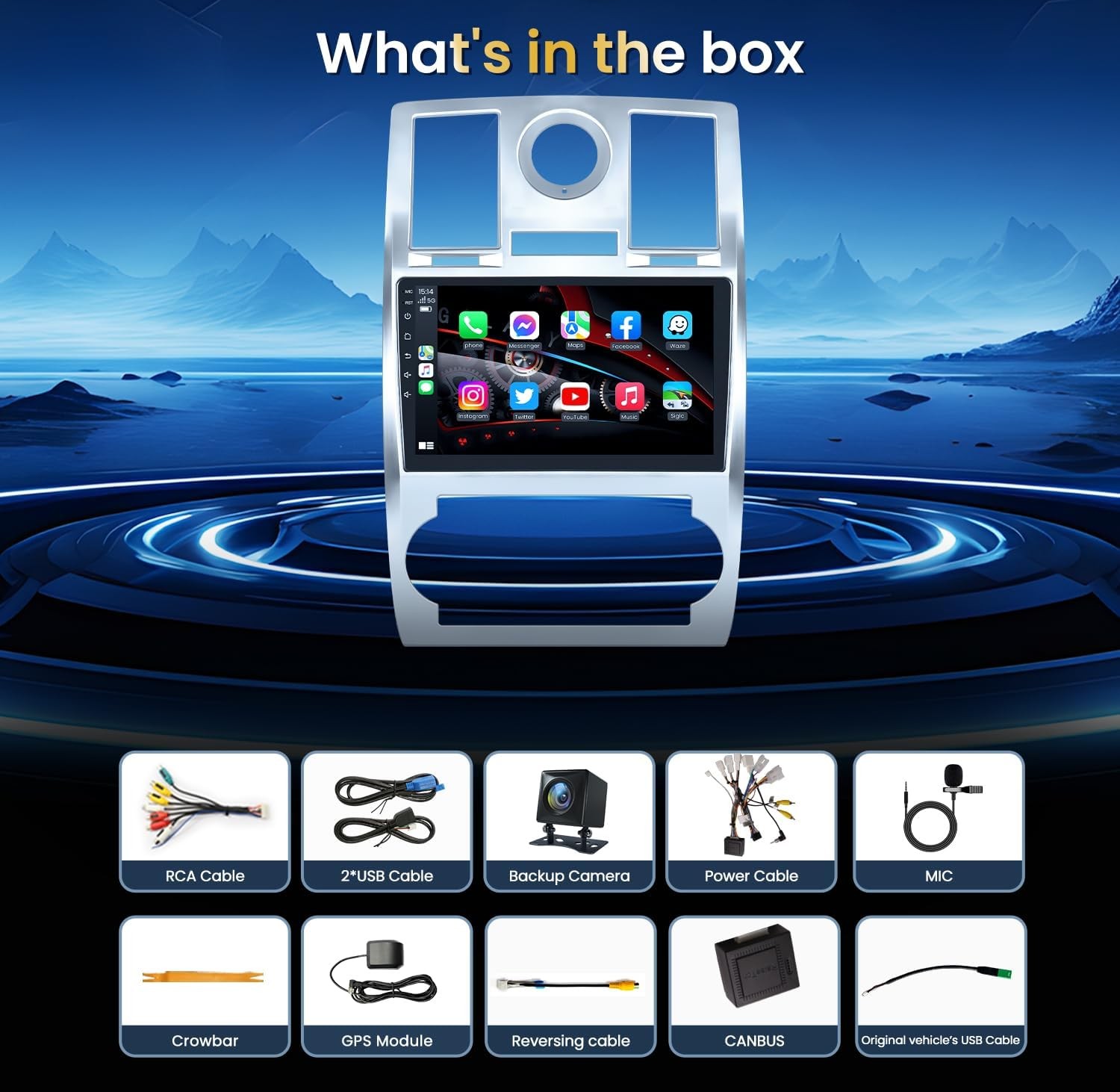 Car Radio Stereo 9″ 1280*800 HD 5G WIFI Carplay GPS for Chrysler 300C 2005-2010