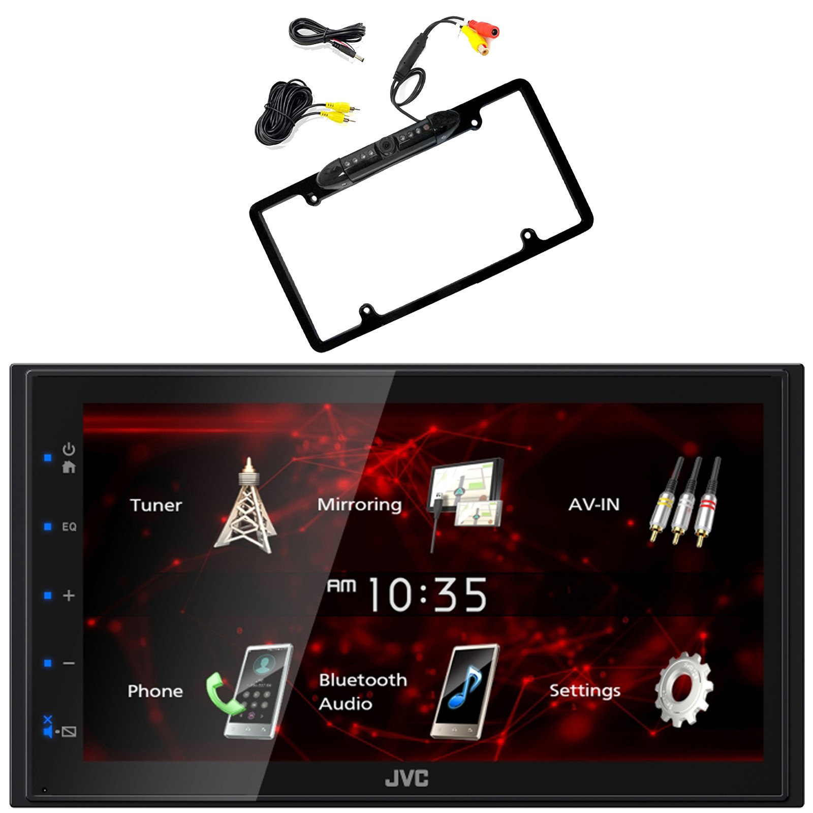 JVC 6.8″ Double DIN USB Car Audio Receiver Bundle + Waterproof Rear View Camera